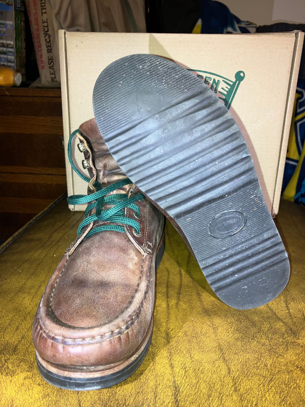 Photo by sigben59 on February 3, 2026 of the Jim Green Meander – Moc-Toe in Bronco Brown - Oily Pull Up.