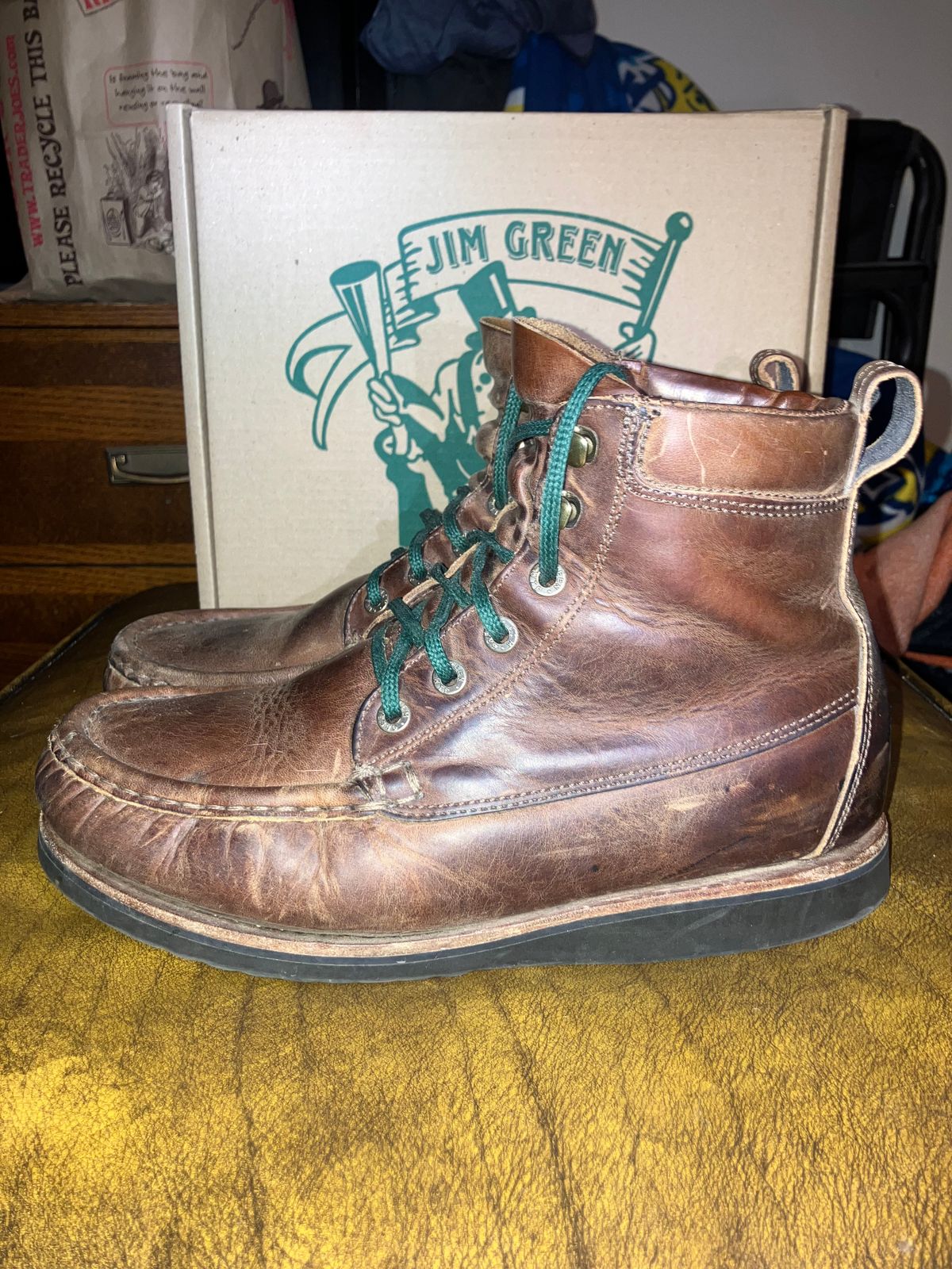 Photo by sigben59 on April 5, 2026 of the Jim Green Meander – Moc-Toe in Bronco Brown - Oily Pull Up.