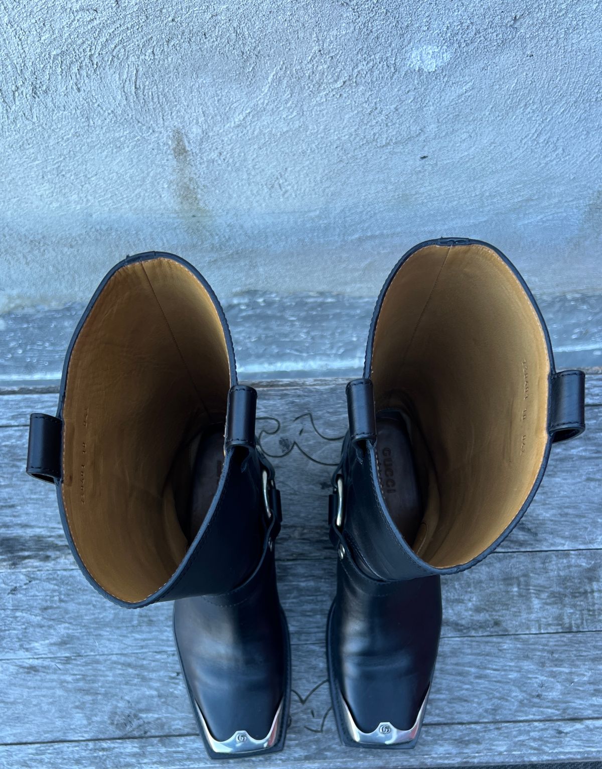 Photo by dring on January 5, 2024 of the Gucci Harness Boots in Black Calf.