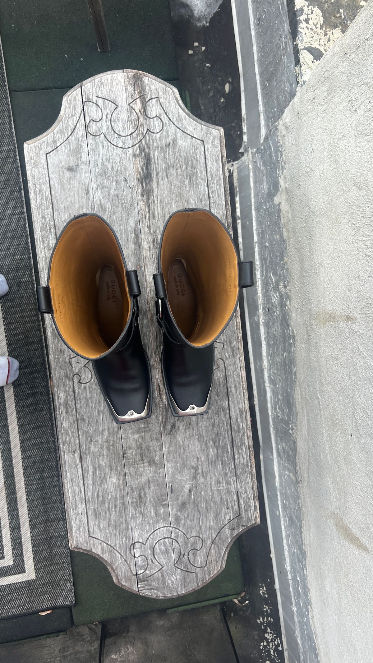 Photo by dring on December 5, 2023 of the Gucci Harness Boots in Black Calf.