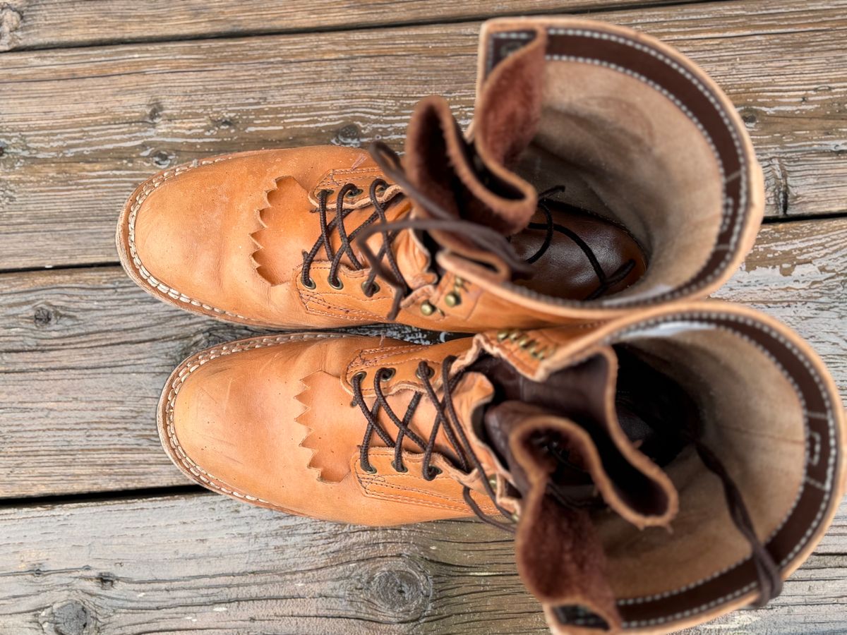 Photo by jayandhisboots on December 5, 2025 of the Frank's Boots Front Range in Wickett & Craig Natural Veg Tan.