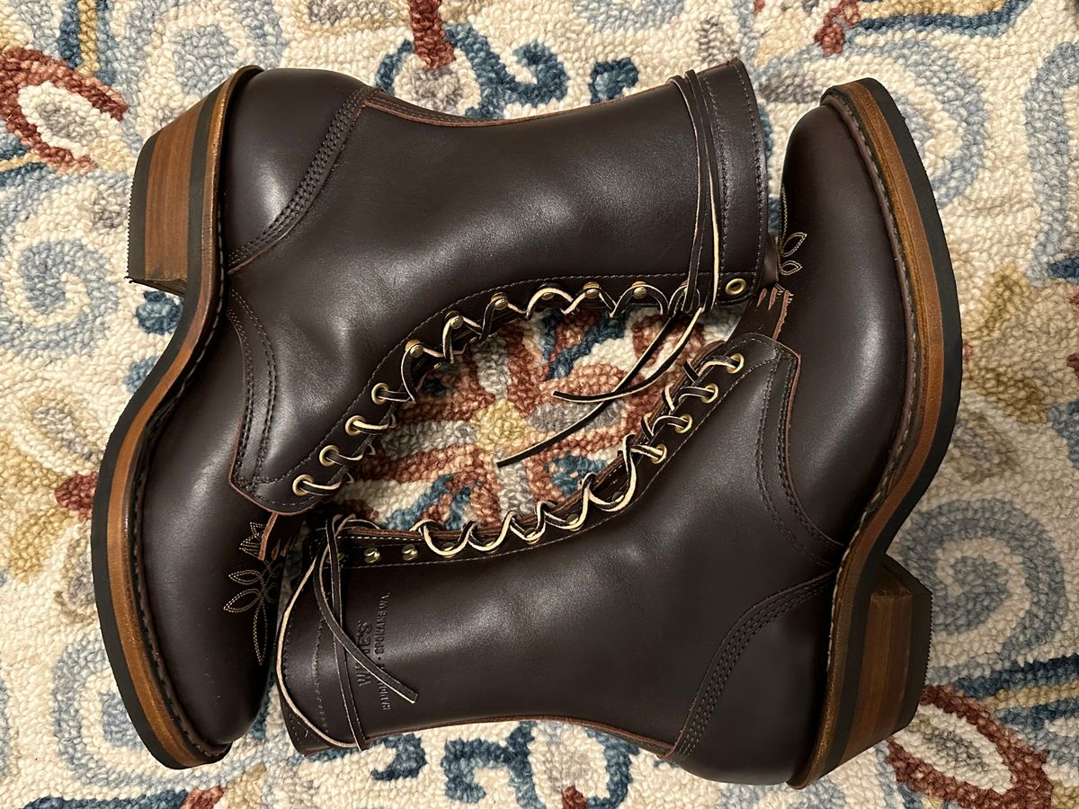 Photo by jayandhisboots on October 1, 2024 of the White's Packer Pointed Toe in Seidel Brown Dress.