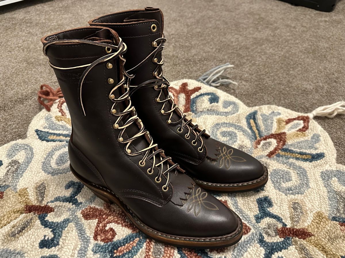 Photo by jayandhisboots on October 1, 2024 of the White's Packer Pointed Toe in Seidel Brown Dress.
