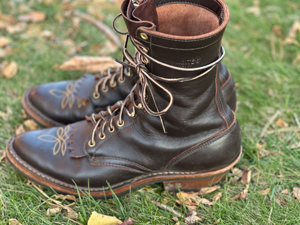 Photo by jayandhisboots on December 1, 2024 of the White's Packer Pointed Toe in Seidel Brown Dress.