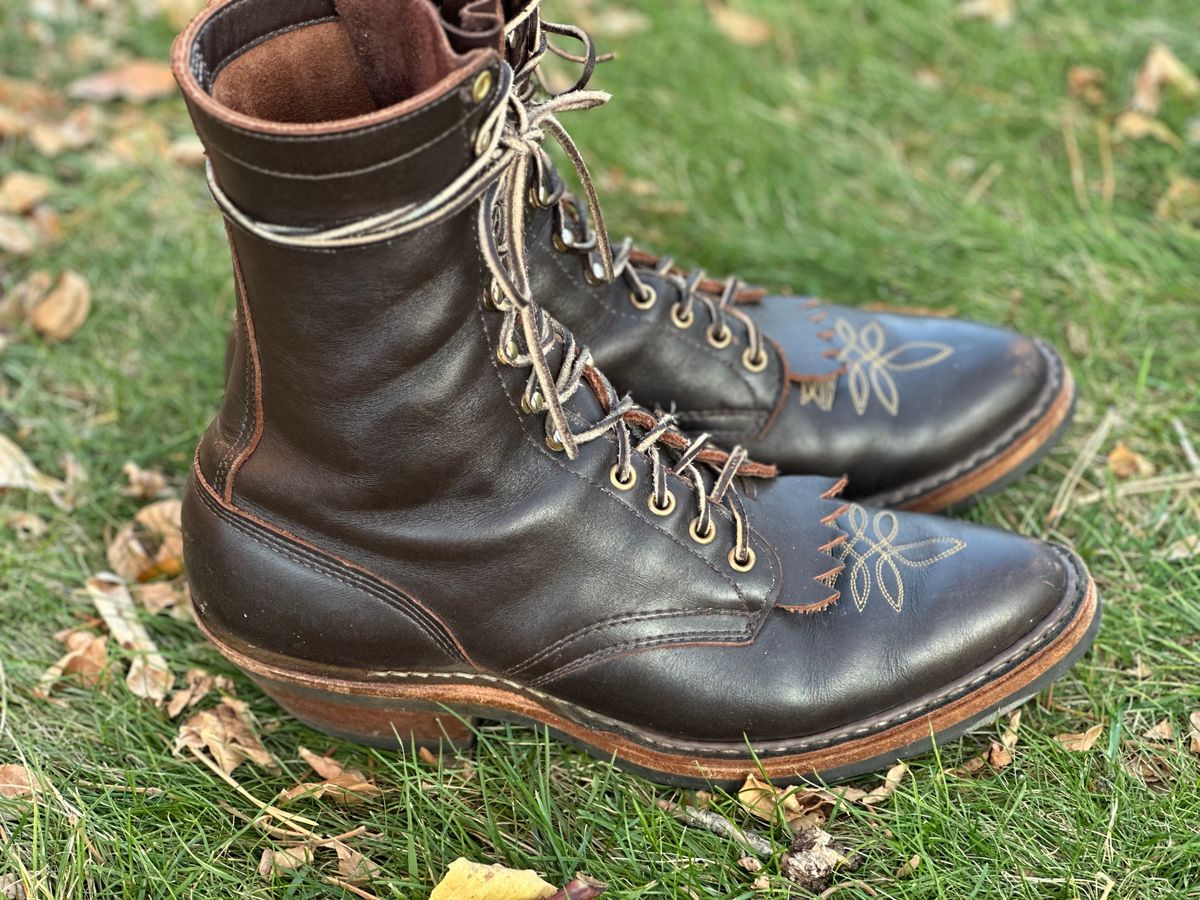 Photo by jayandhisboots on December 1, 2024 of the White's Packer Pointed Toe in Seidel Brown Dress.