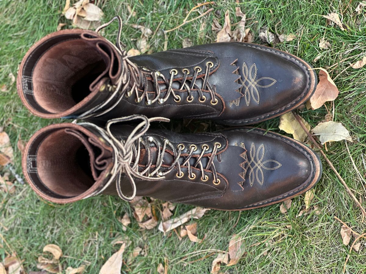 Photo by jayandhisboots on December 1, 2024 of the White's Packer Pointed Toe in Seidel Brown Dress.