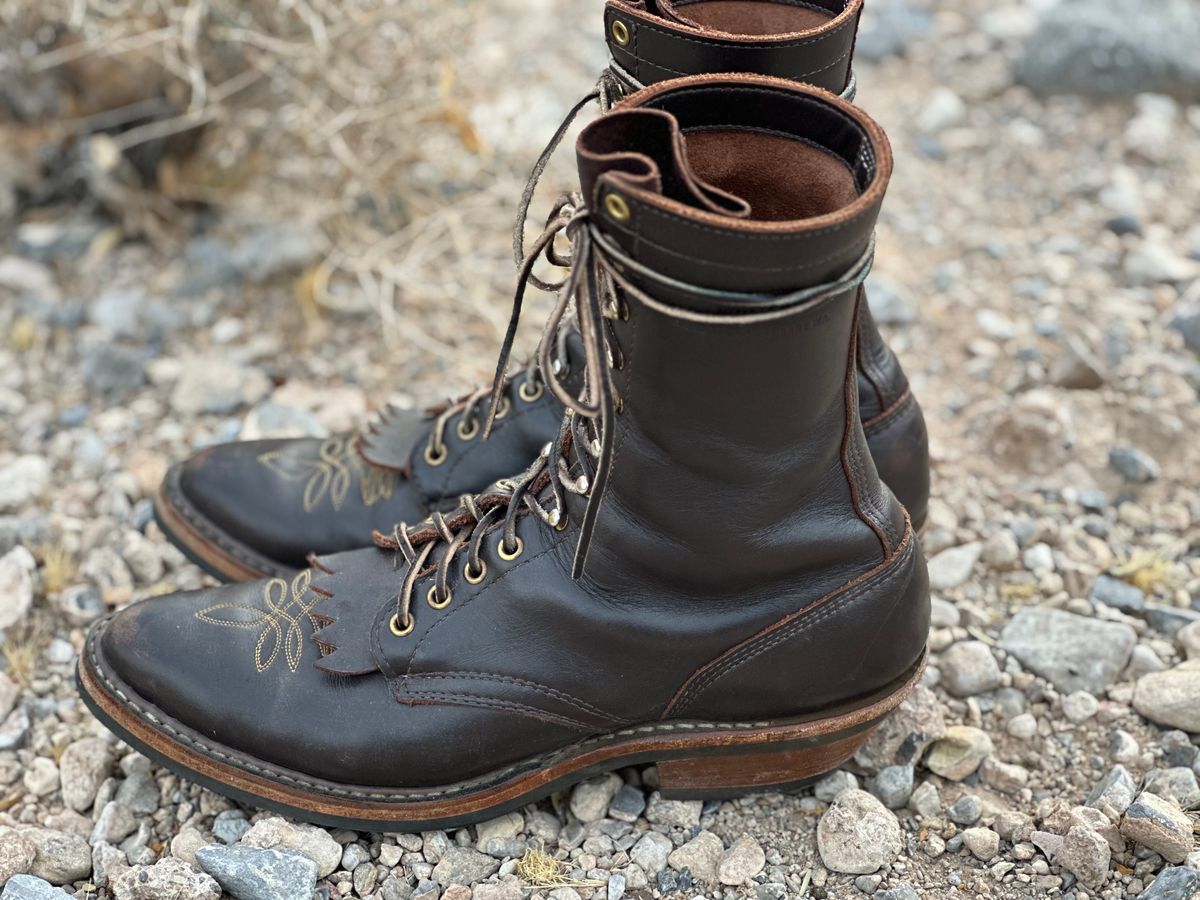 Photo by jayandhisboots on January 3, 2025 of the White's Packer Pointed Toe in Seidel Brown Dress.