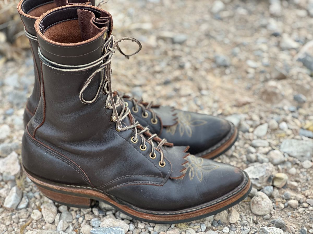 Photo by jayandhisboots on January 3, 2025 of the White's Packer Pointed Toe in Seidel Brown Dress.