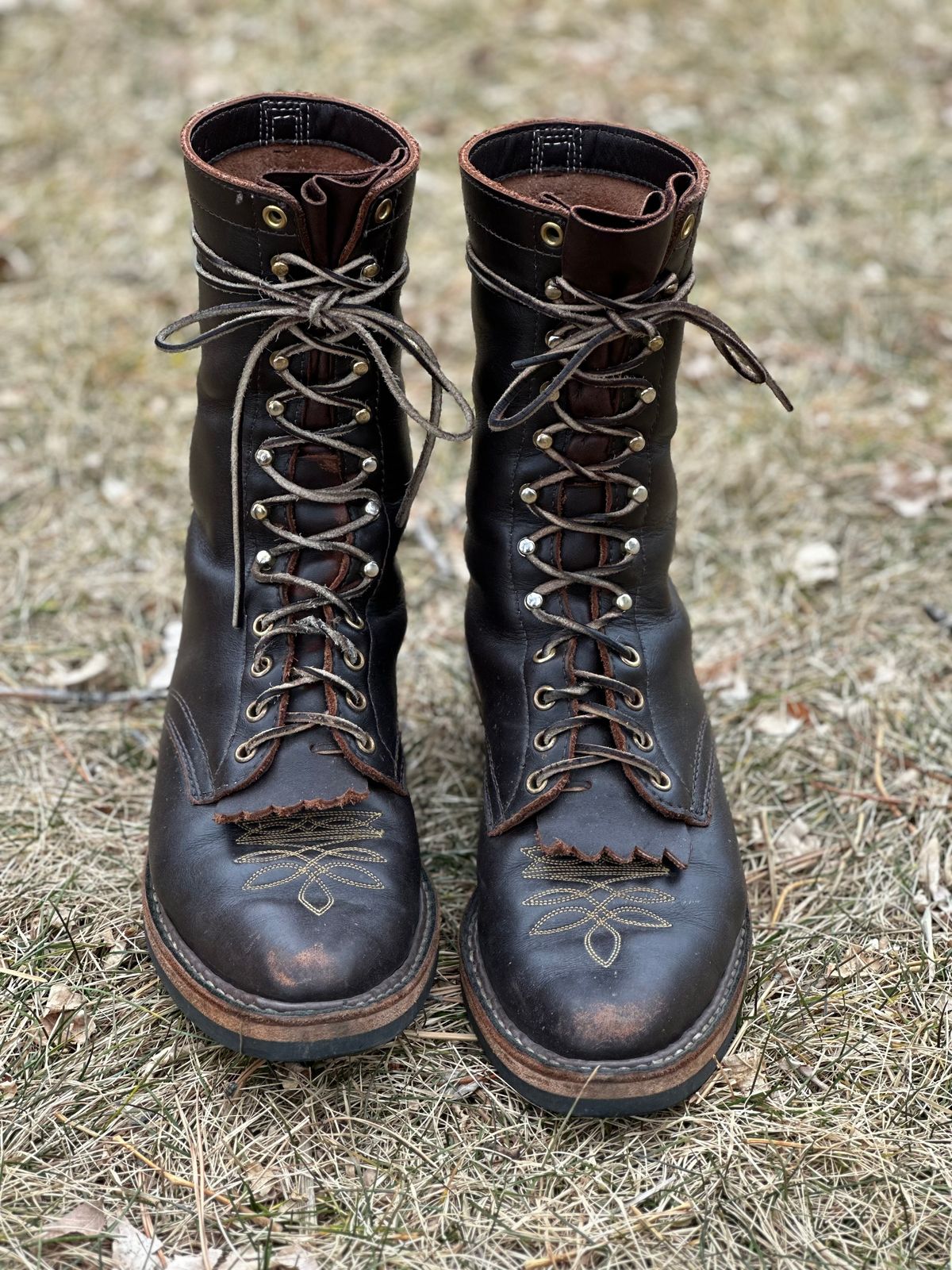 Photo by jayandhisboots on February 2, 2025 of the White's Packer Pointed Toe in Seidel Brown Dress.