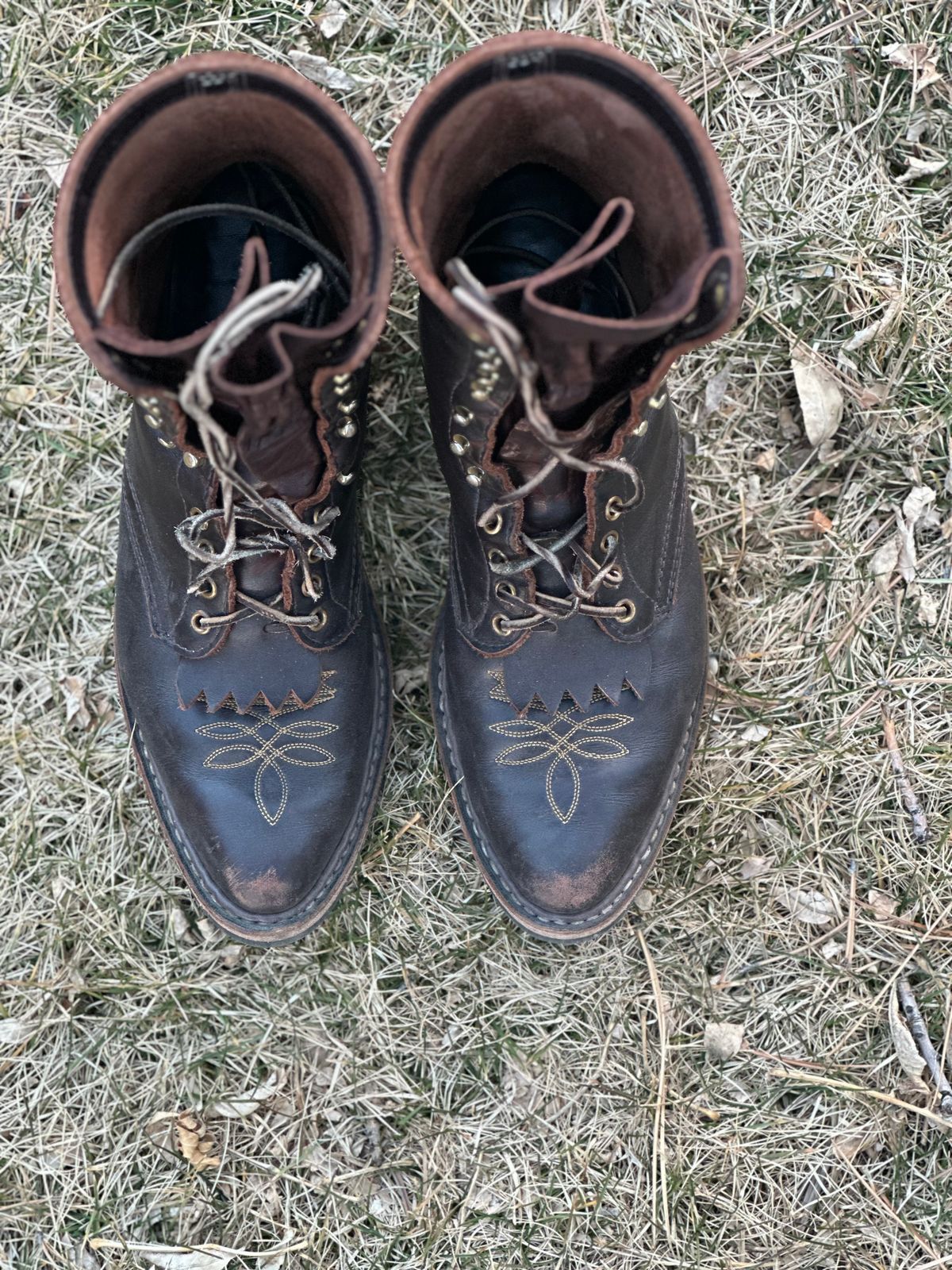 Photo by jayandhisboots on March 3, 2025 of the White's Packer Pointed Toe in Seidel Brown Dress.