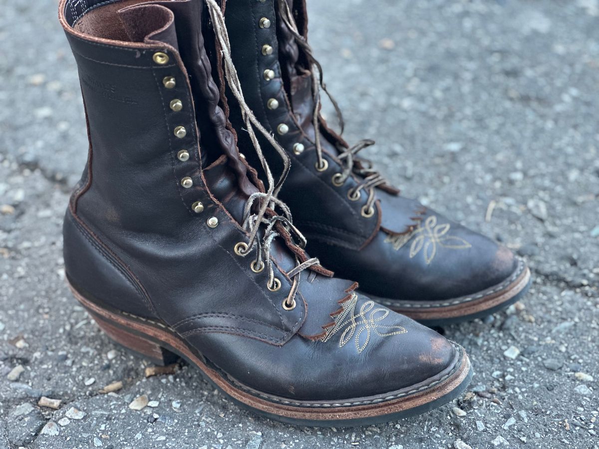 Photo by jayandhisboots on March 3, 2025 of the White's Packer Pointed Toe in Seidel Brown Dress.