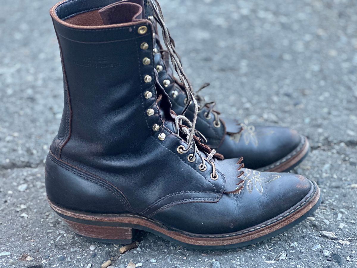 Photo by jayandhisboots on March 3, 2025 of the White's Packer Pointed Toe in Seidel Brown Dress.