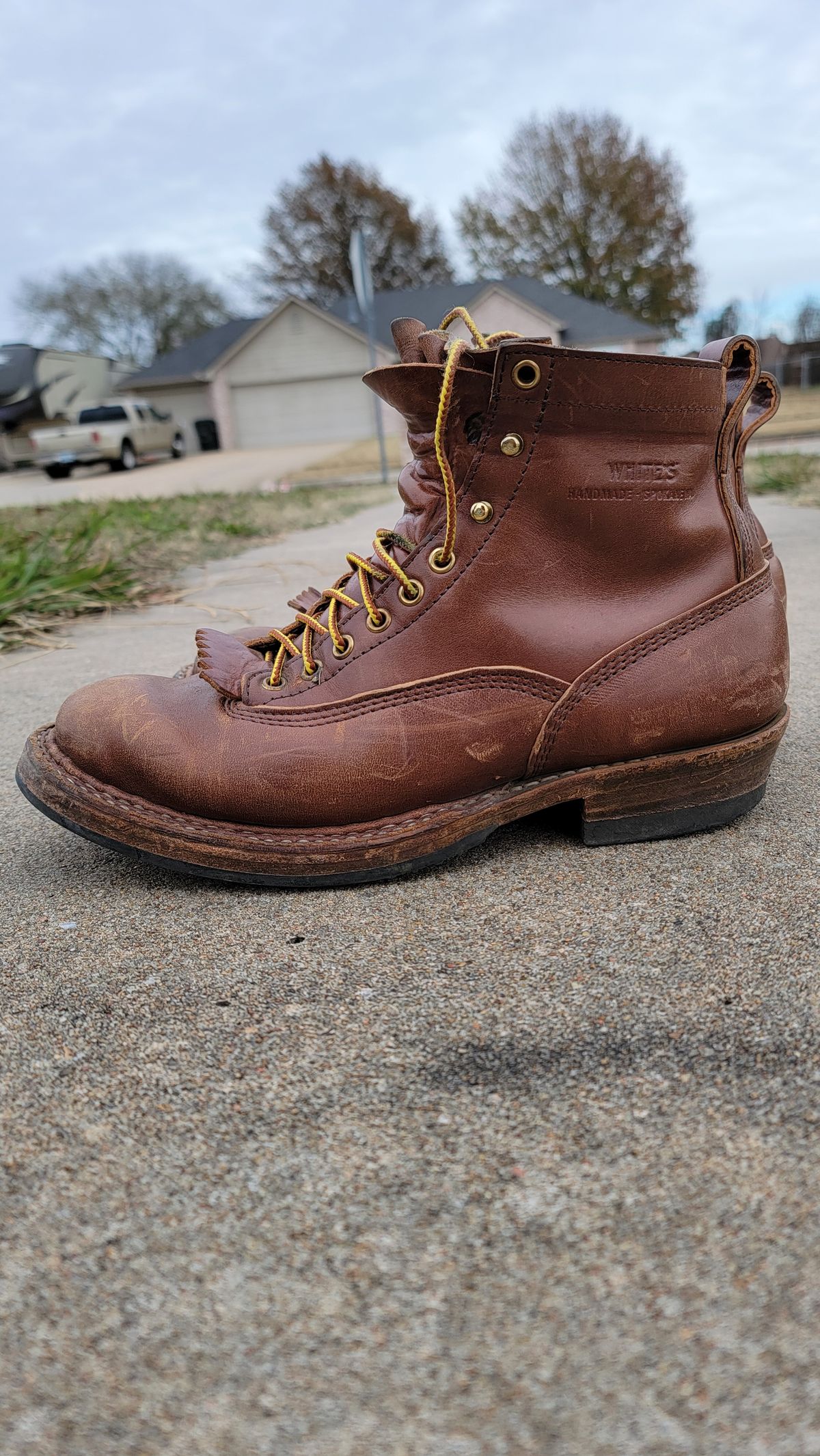 Photo by Jeppysboots on December 4, 2025 of the White's 350 Cutter in Toscanello Horsehide.