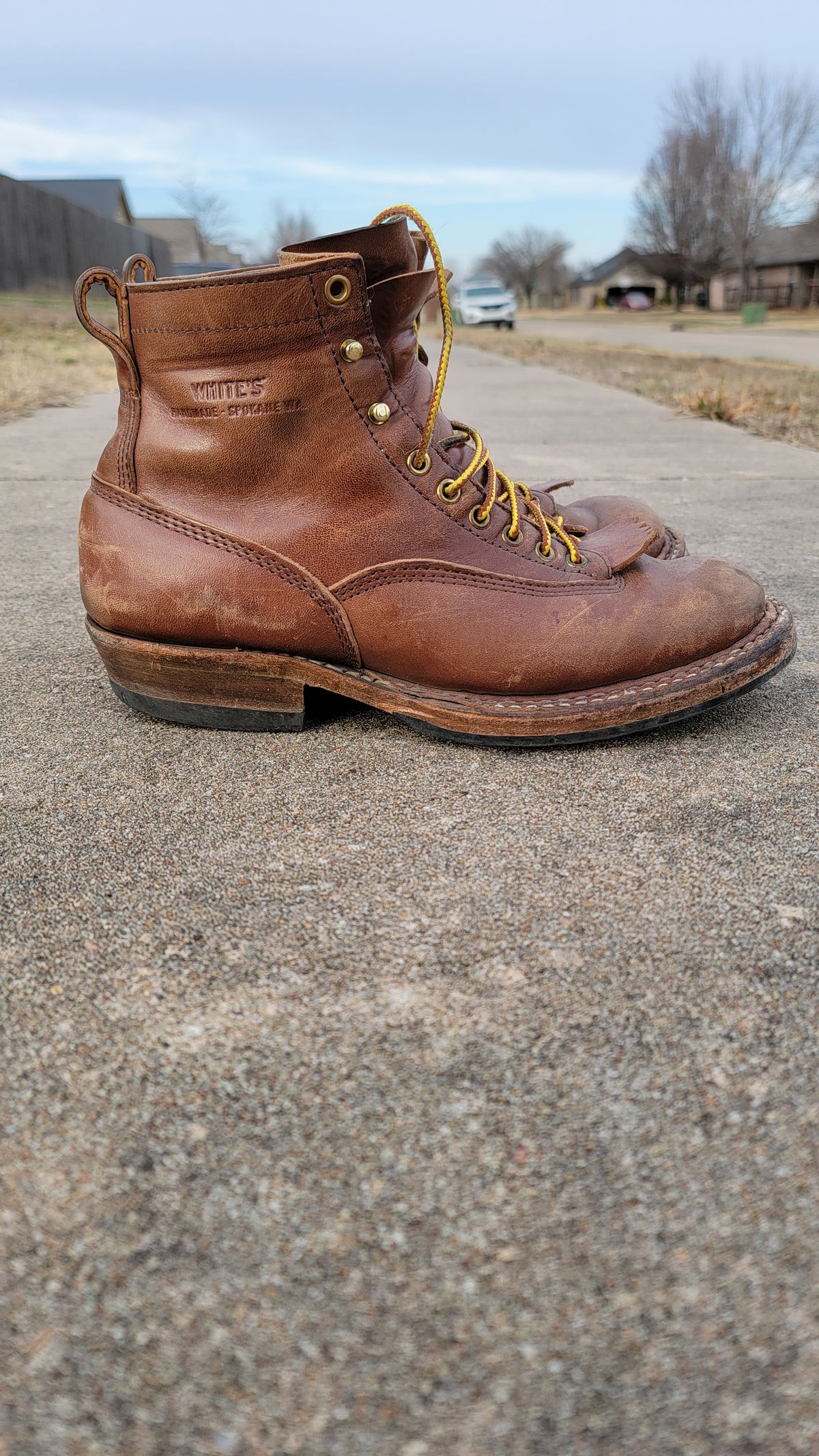 Photo by Jeppysboots on January 4, 2026 of the White's 350 Cutter in Toscanello Horsehide.