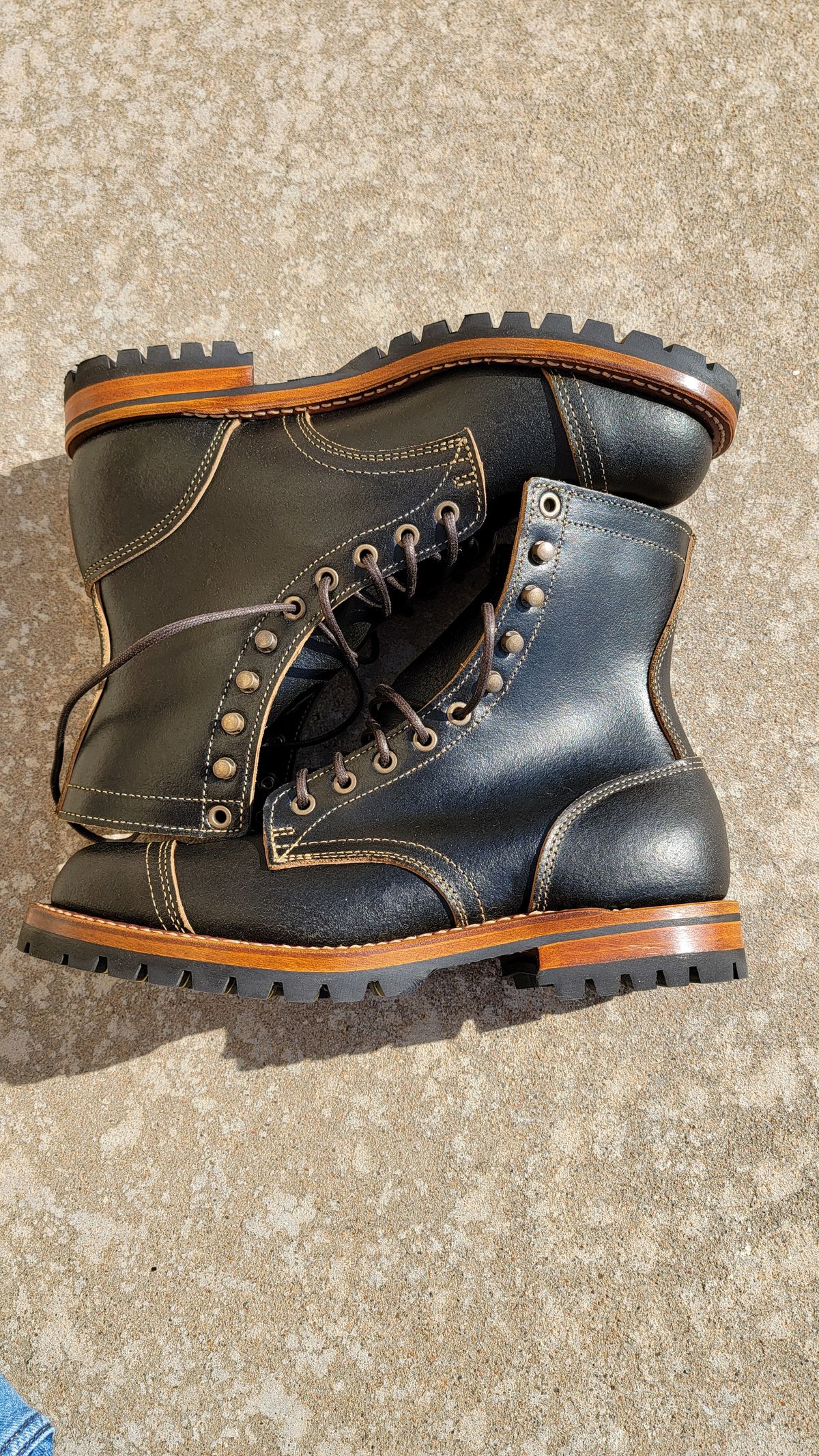 Photo by Jeppysboots on October 1, 2024 of the Truman Upland Boot in Horween Black Waxed Flesh.
