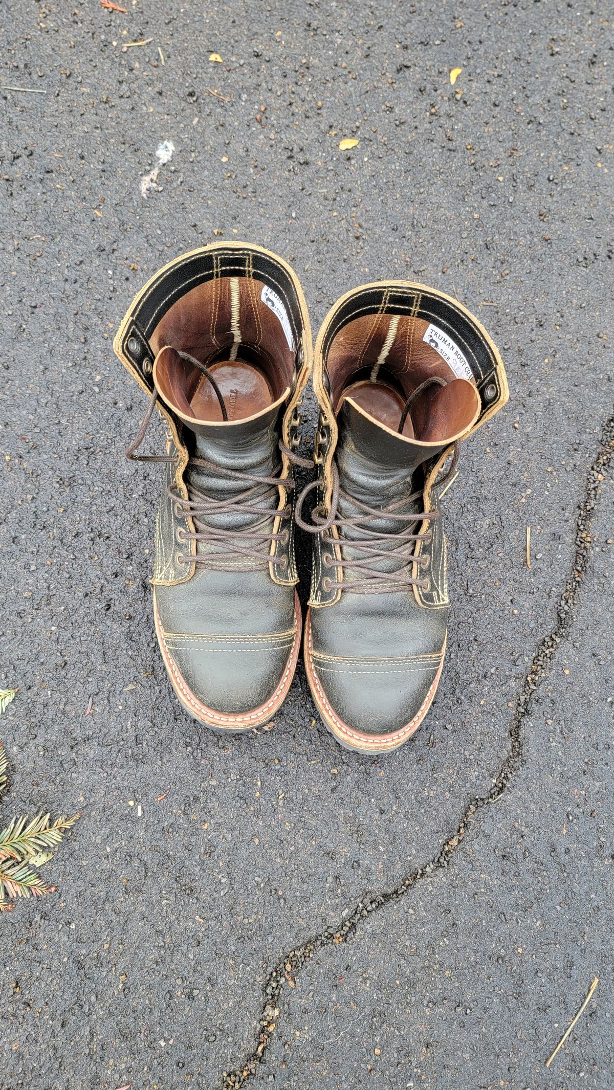 Photo by Jeppysboots on November 6, 2024 of the Truman Upland Boot in Horween Black Waxed Flesh.