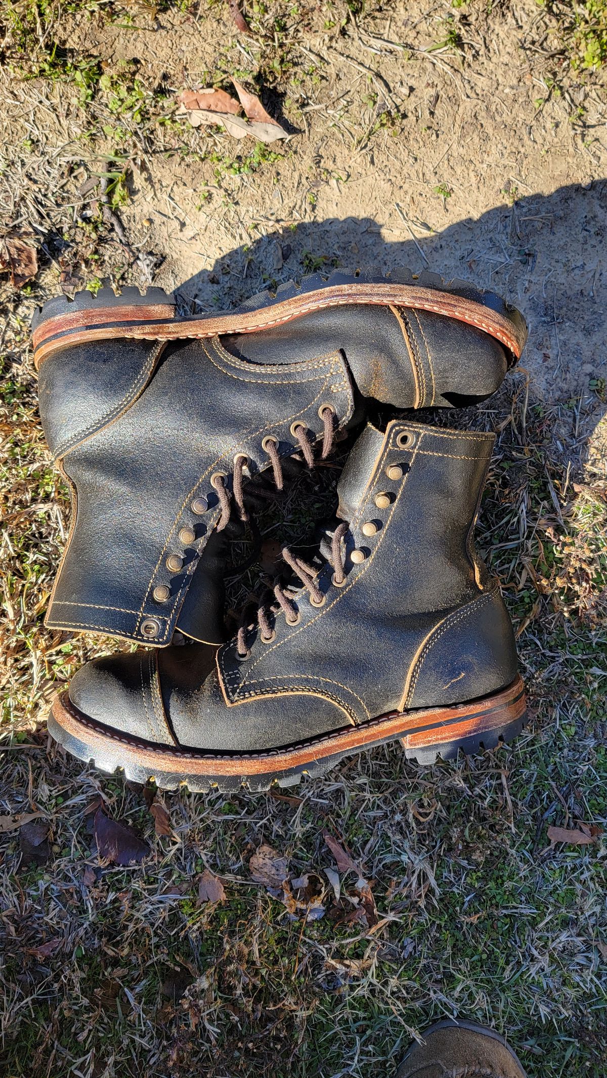 Photo by Jeppysboots on December 6, 2024 of the Truman Upland Boot in Horween Black Waxed Flesh.