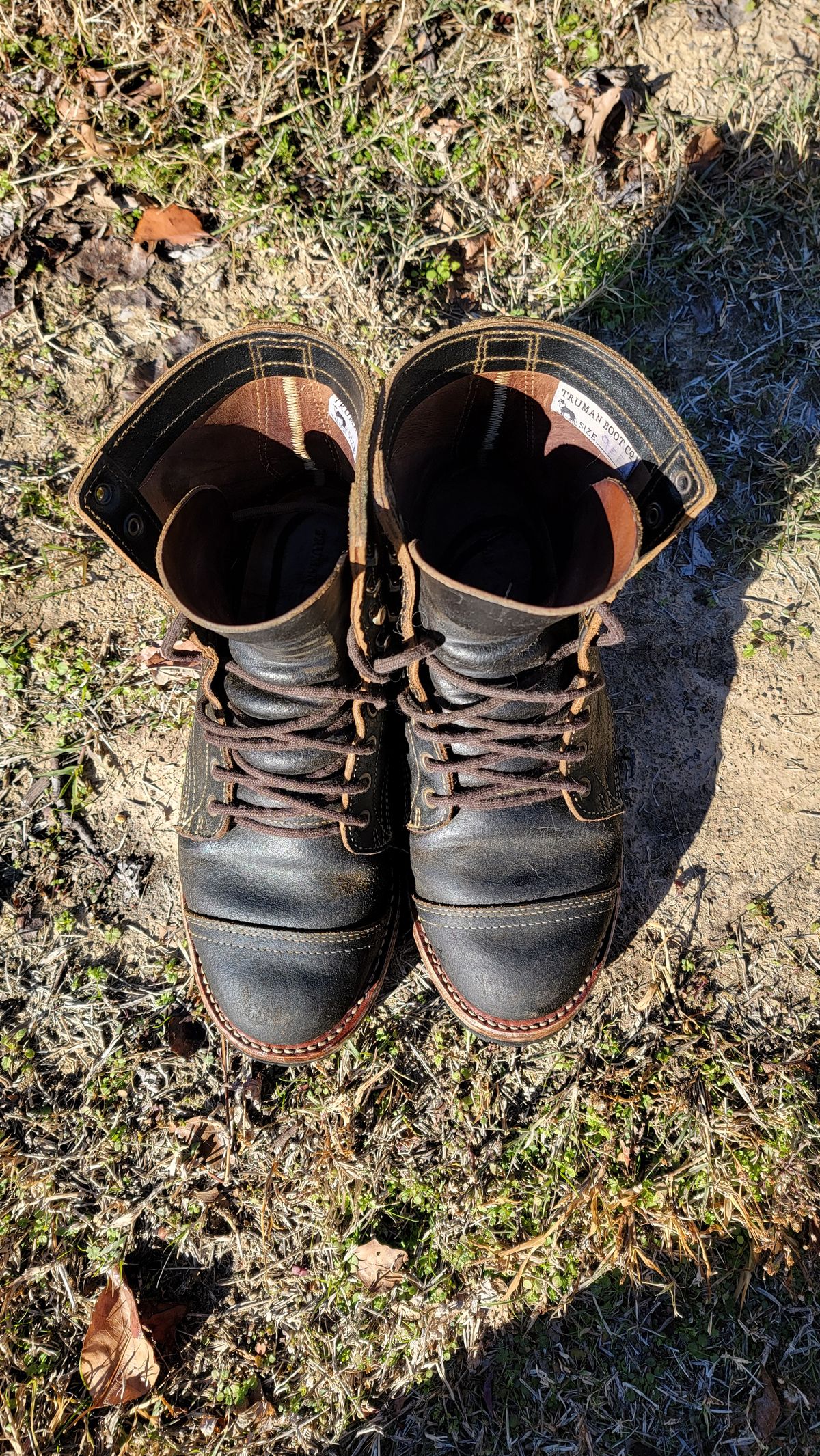 Photo by Jeppysboots on December 6, 2024 of the Truman Upland Boot in Horween Black Waxed Flesh.