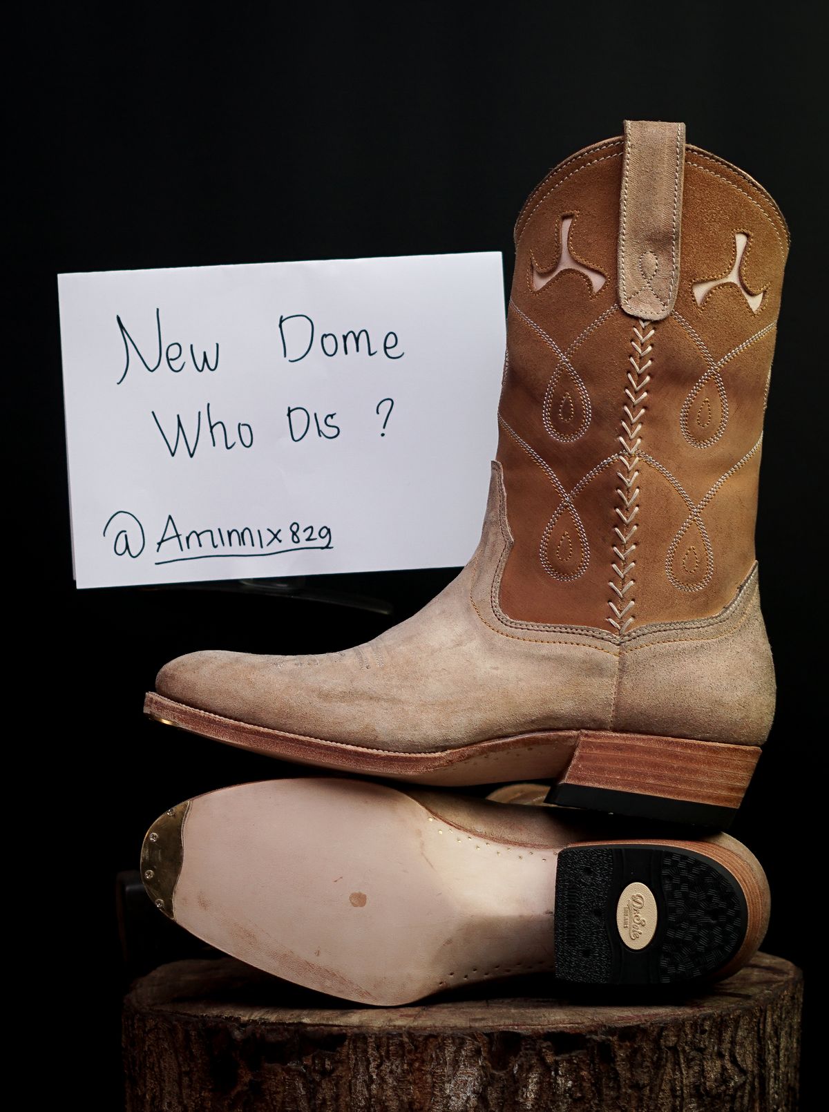 Photo by aminnix829 on September 30, 2025 of the Fortis Boots Yudistira Cowboy Boot in Natural Horsebutt Reverse.