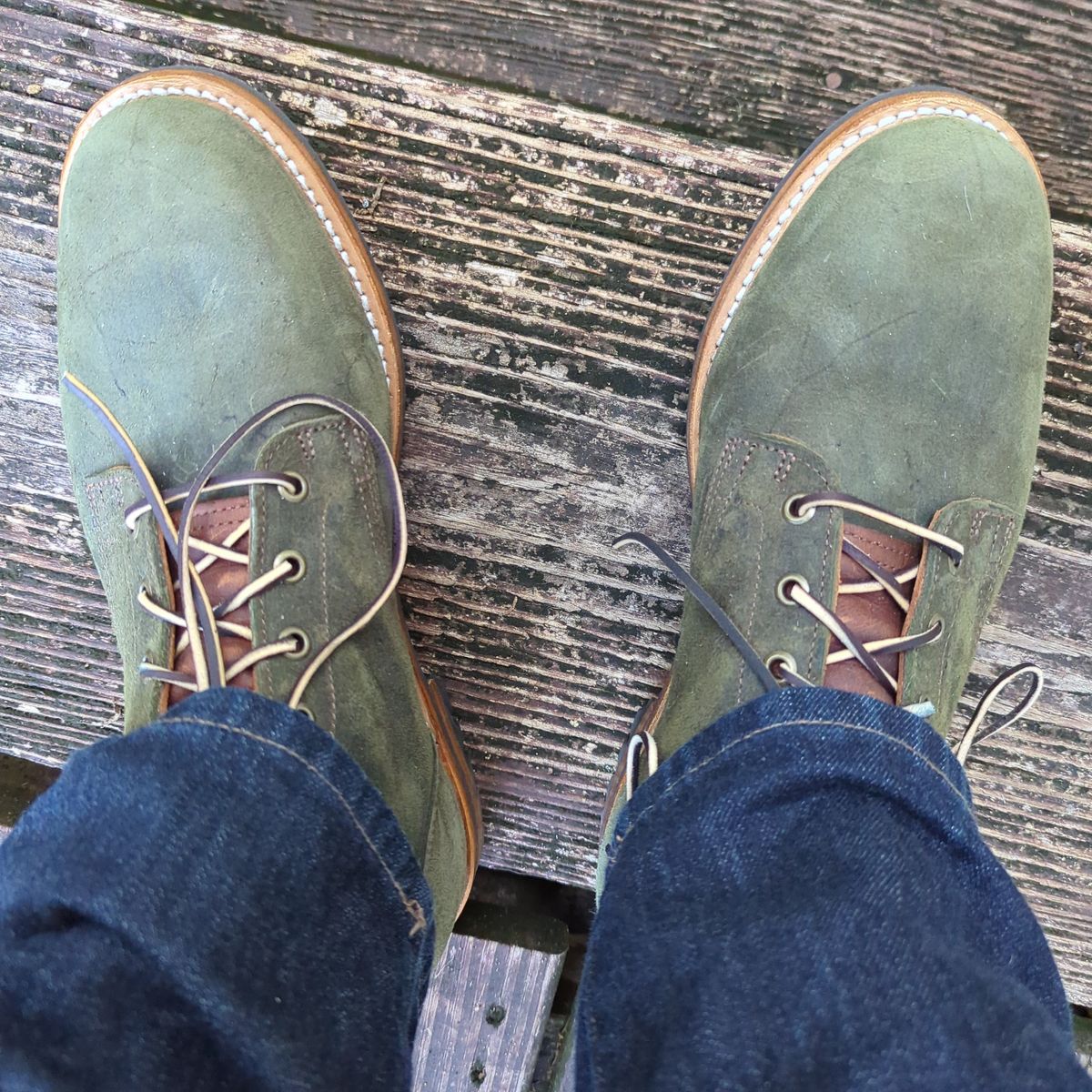 Photo by abrinson on July 12, 2023 of the Truman Service Boot in C.F. Stead Moss Waxy Mohawk.