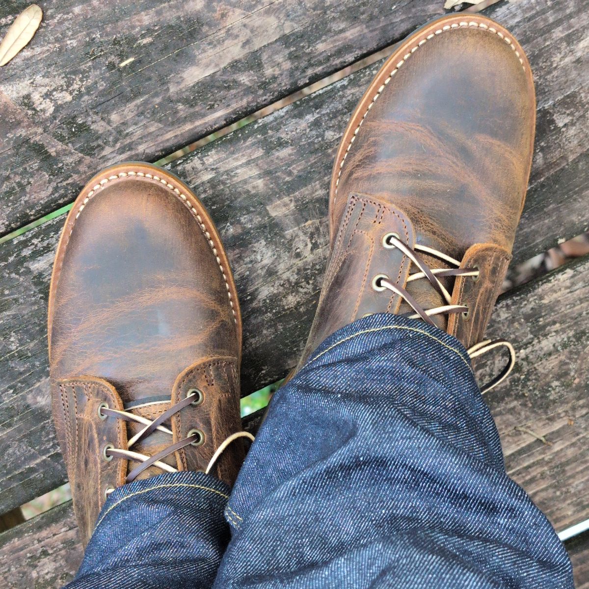 Photo by abrinson on May 20, 2024 of the Truman Plain Toe Boot in Cognac Teton Stag.