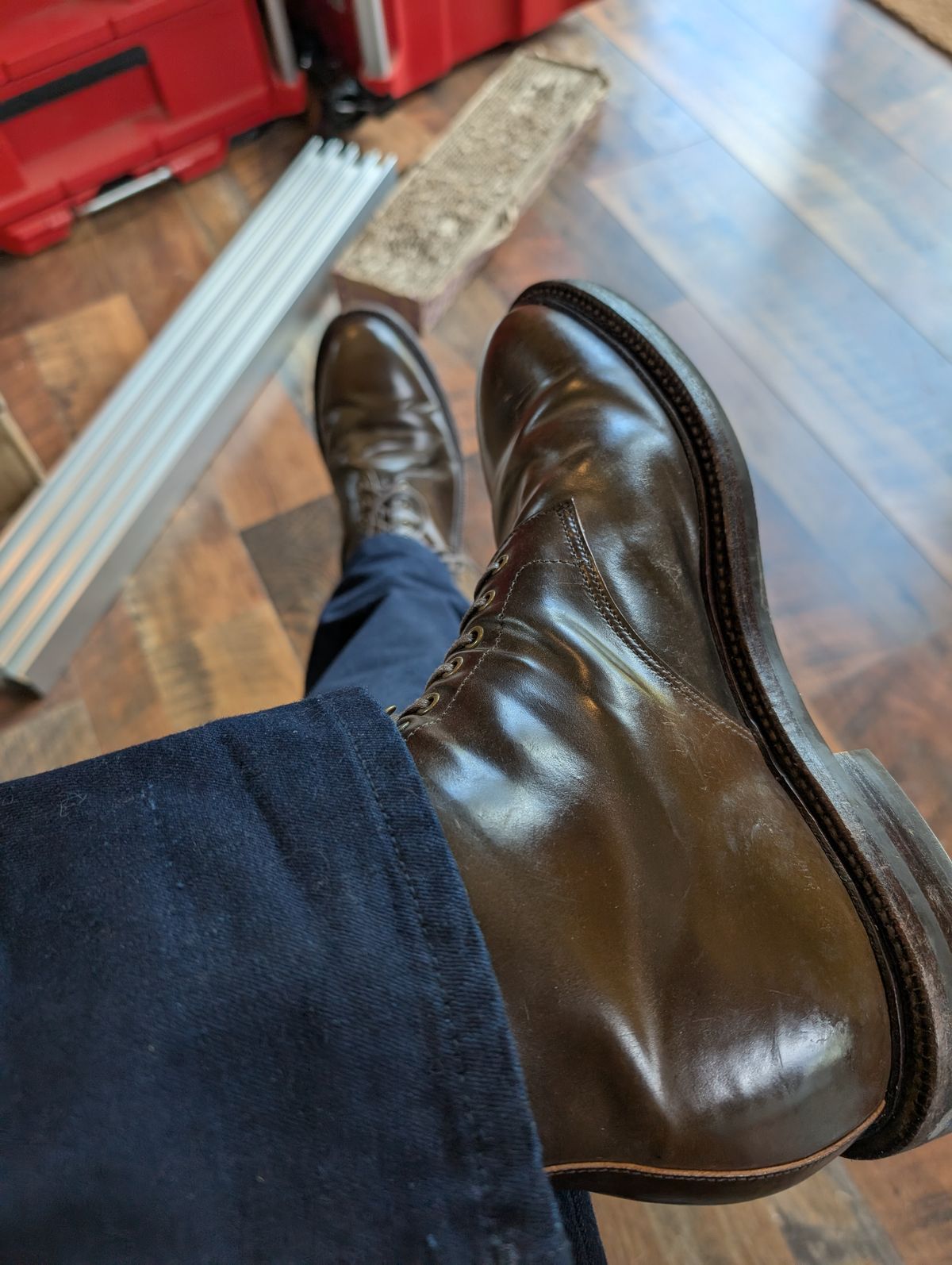 Photo by abrinson on June 13, 2025 of the Grant Stone Edward Boot in Horween Maduro Shell Cordovan.