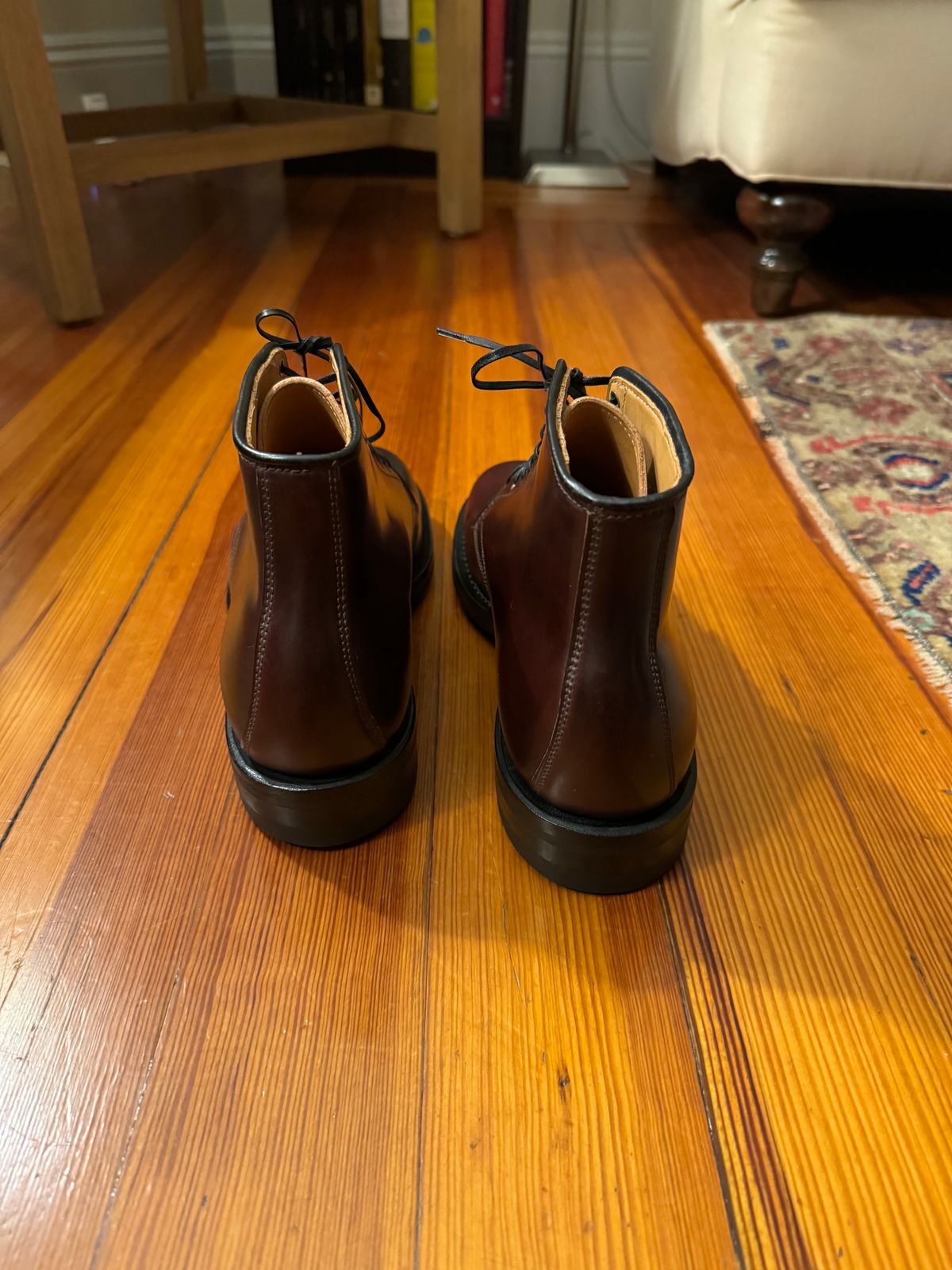 Photo by neerja27 on October 9, 2023 of the Viberg Unknown Model in Horween Color 8 Shell Cordovan.