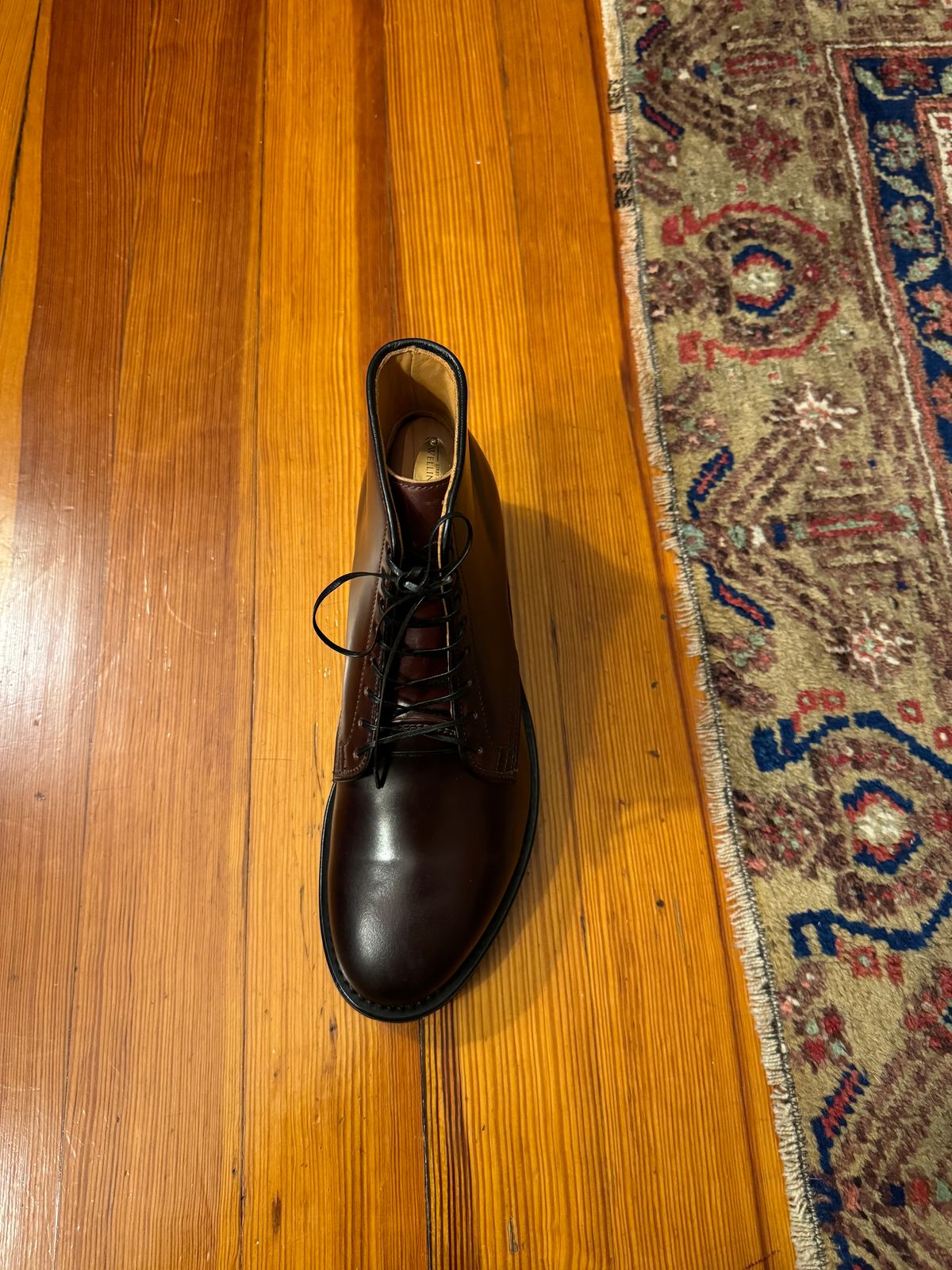 Photo by neerja27 on October 9, 2023 of the Viberg Unknown Model in Horween Color 8 Shell Cordovan.