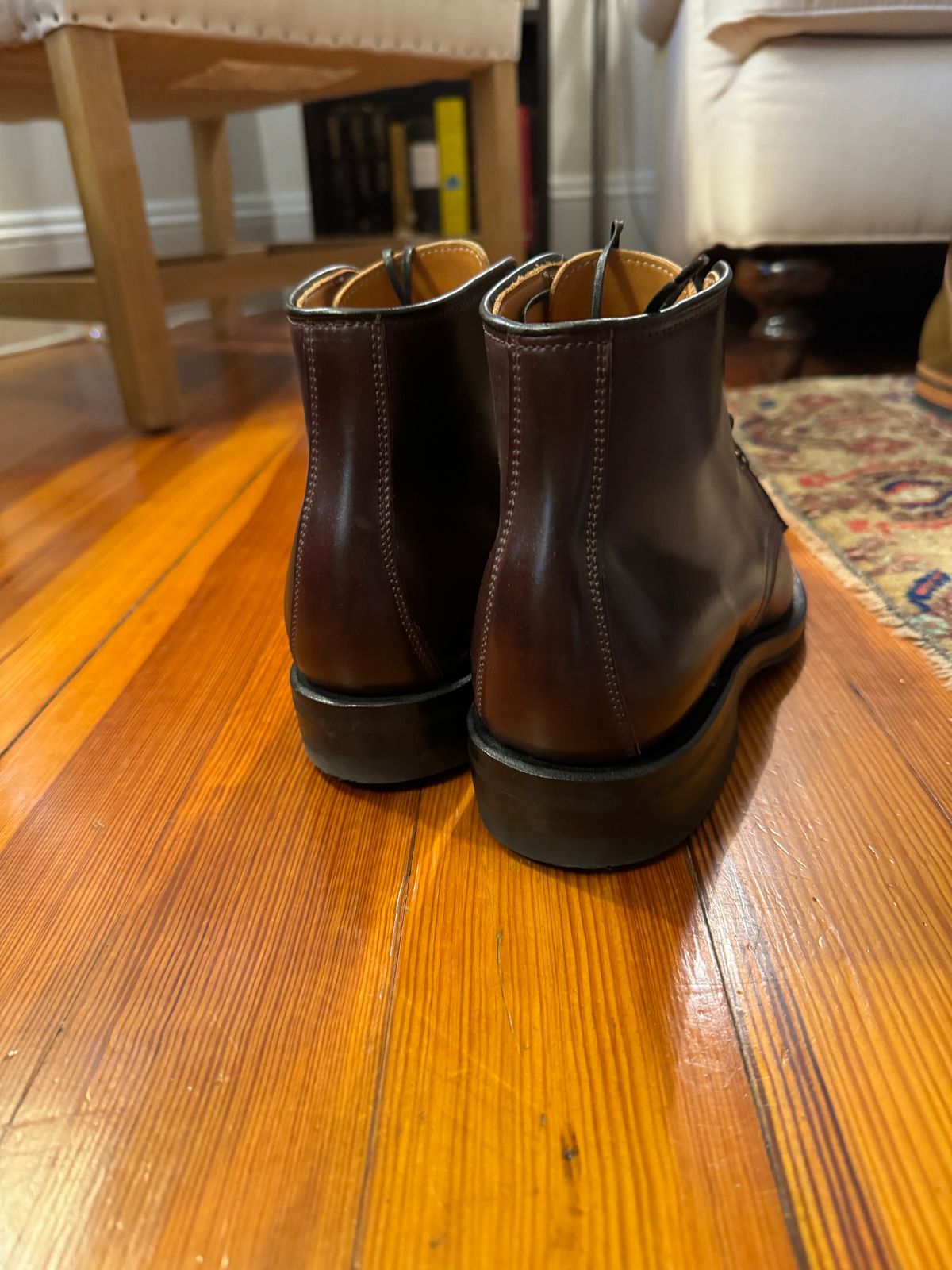 Photo by neerja27 on November 1, 2023 of the Viberg Unknown Model in Horween Color 8 Shell Cordovan.