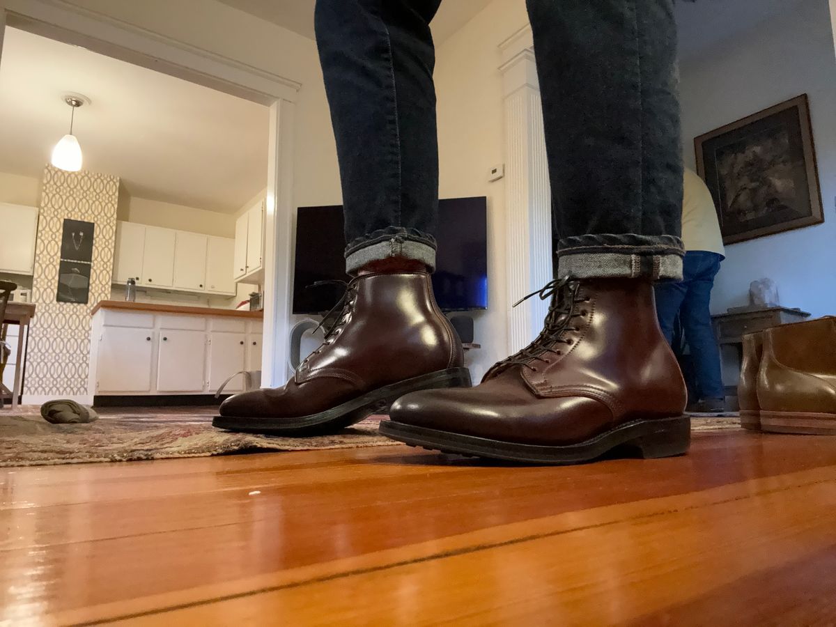 Photo by neerja27 on November 1, 2023 of the Viberg Unknown Model in Horween Color 8 Shell Cordovan.