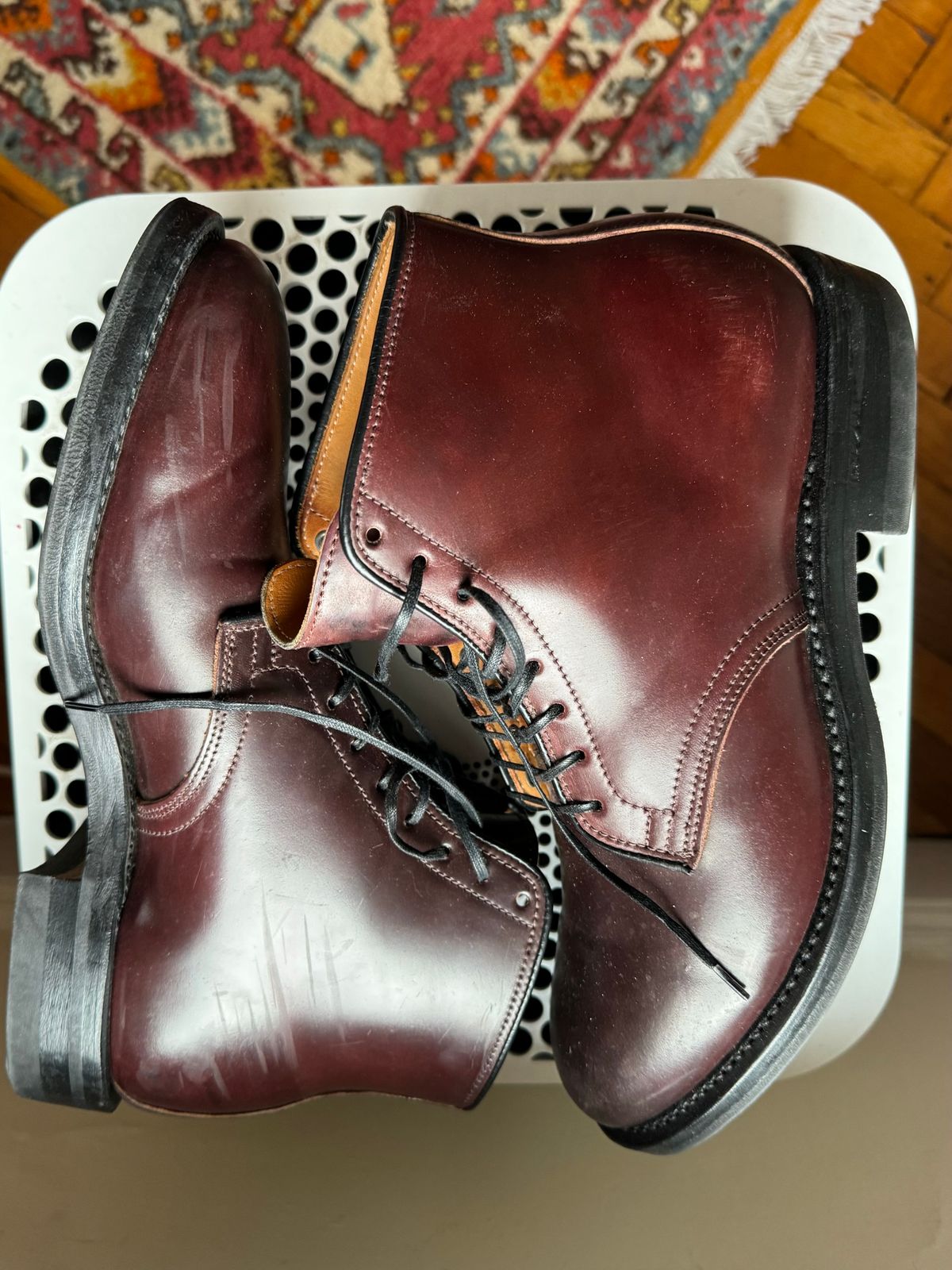 Photo by neerja27 on December 5, 2023 of the Viberg Unknown Model in Horween Color 8 Shell Cordovan.