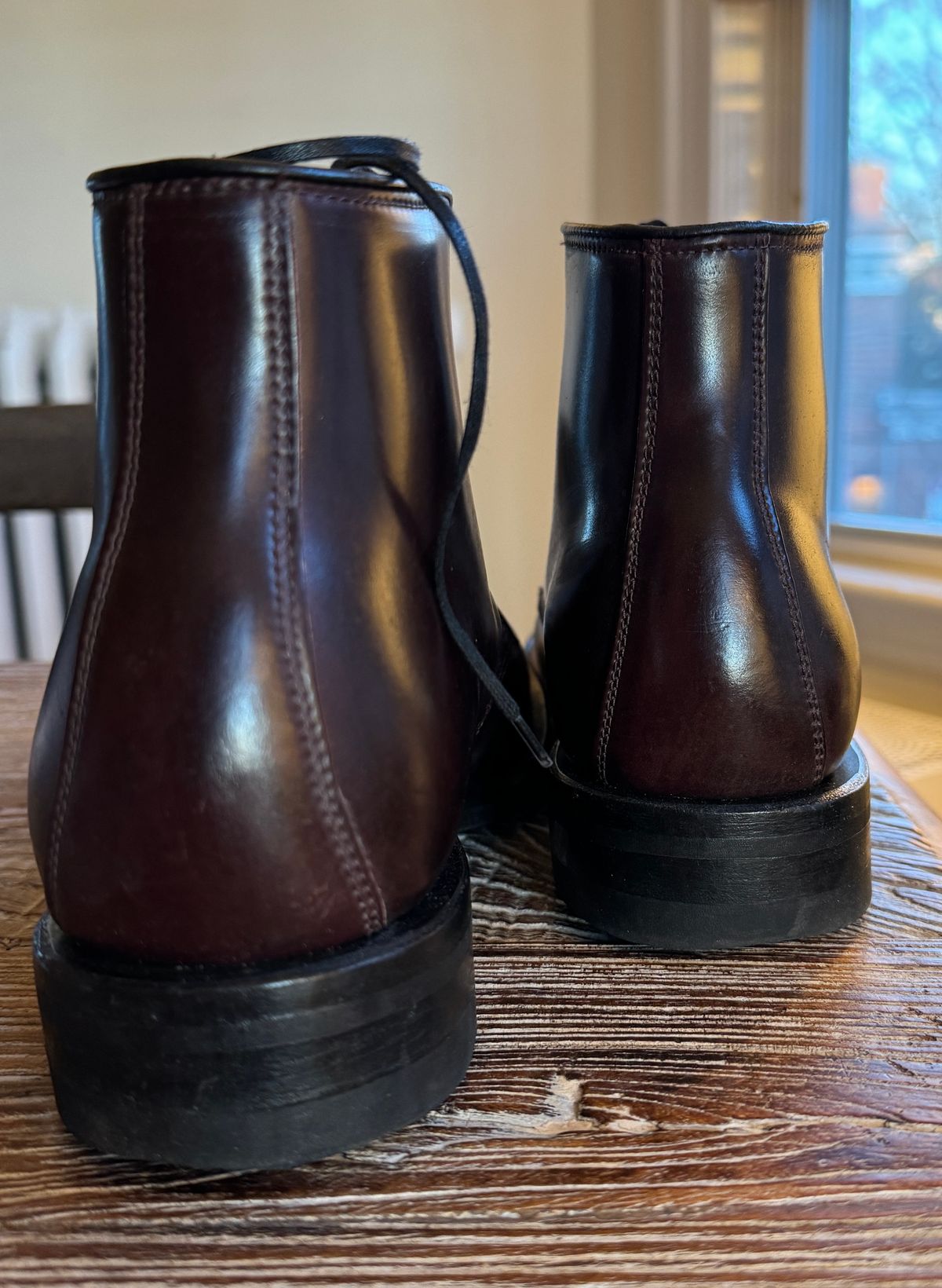 Photo by neerja27 on January 2, 2024 of the Viberg Unknown Model in Horween Color 8 Shell Cordovan.
