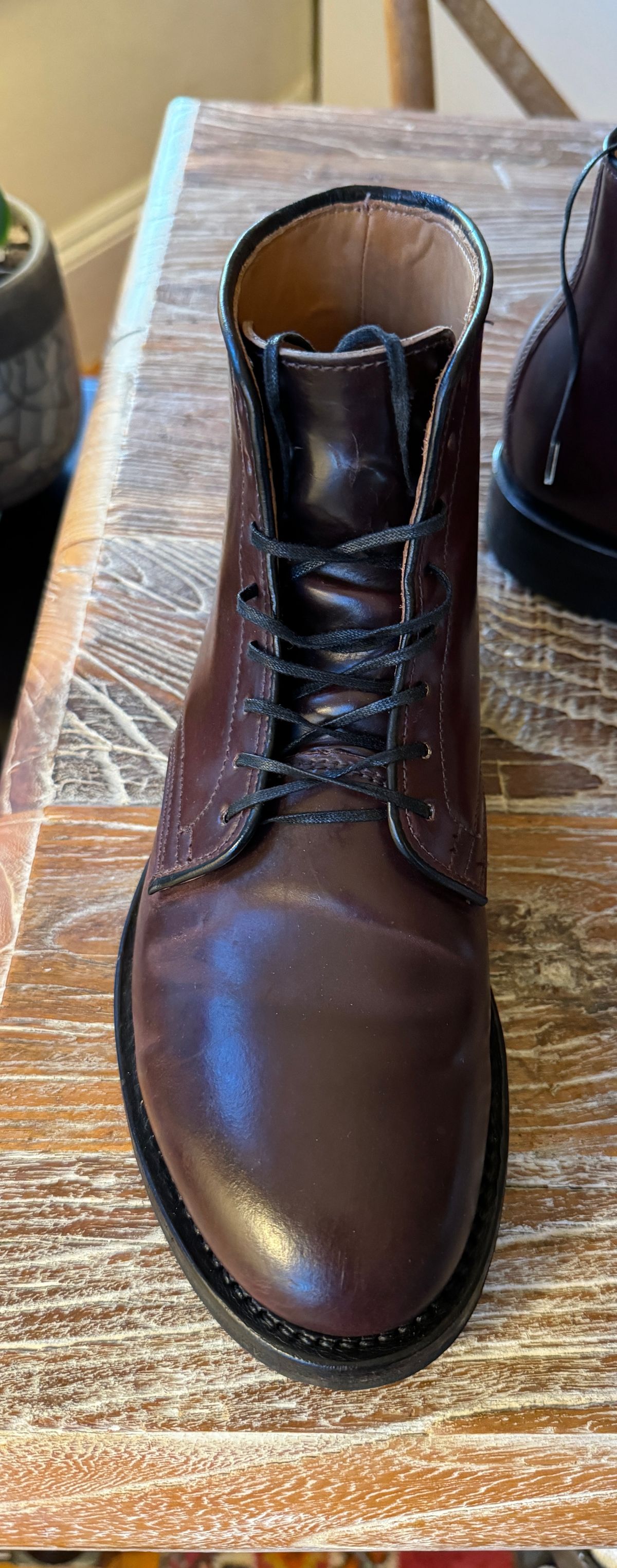 Photo by neerja27 on January 2, 2024 of the Viberg Unknown Model in Horween Color 8 Shell Cordovan.