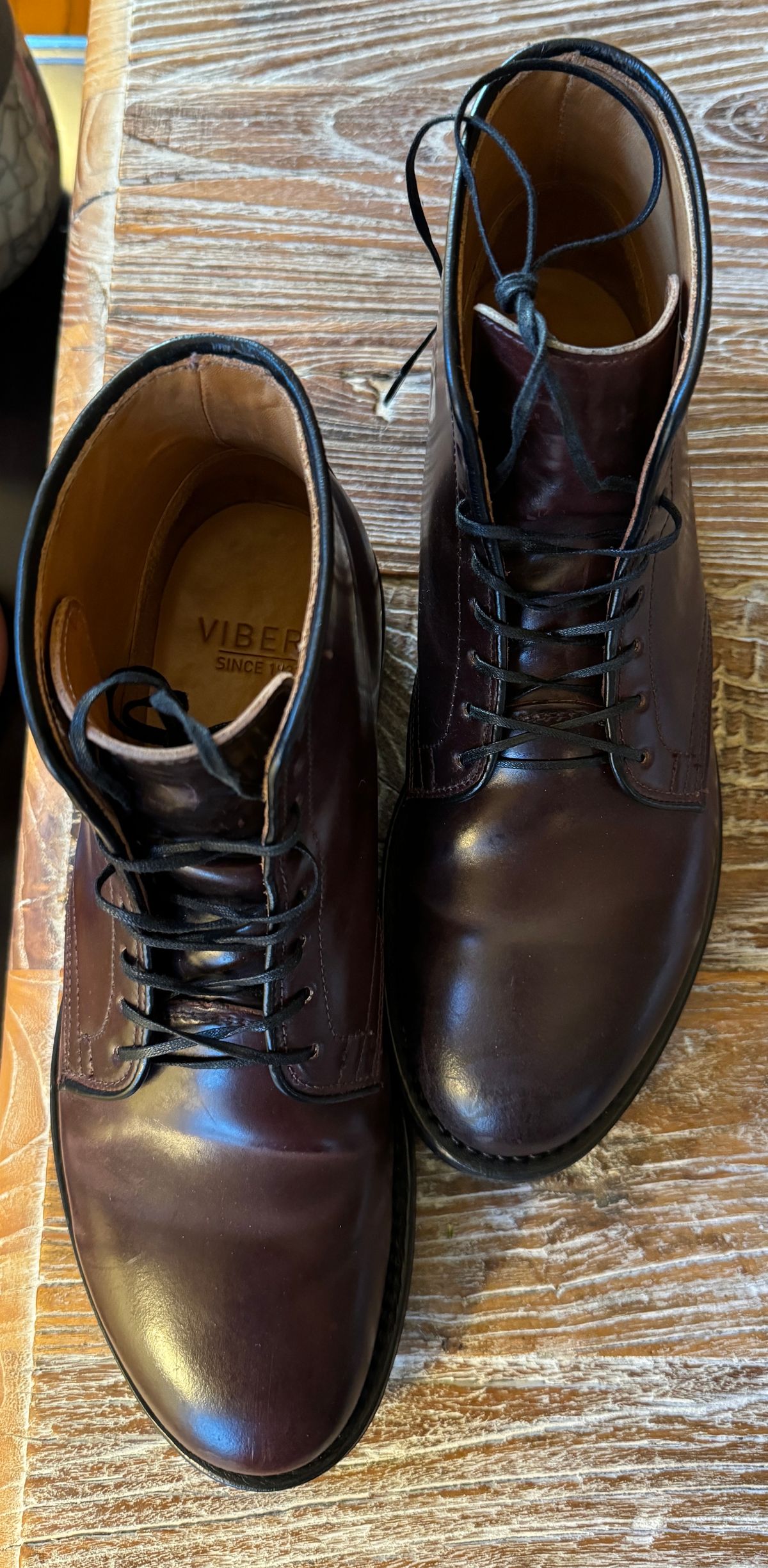 Photo by neerja27 on January 2, 2024 of the Viberg Unknown Model in Horween Color 8 Shell Cordovan.