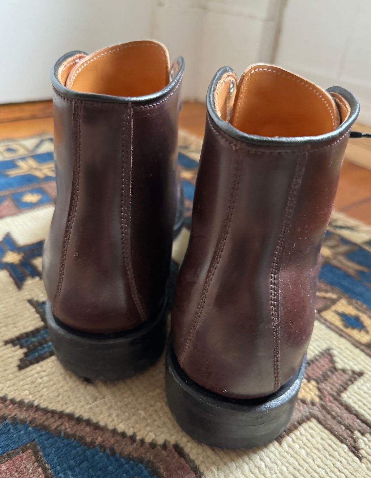 Photo by neerja27 on February 5, 2024 of the Viberg Unknown Model in Horween Color 8 Shell Cordovan.