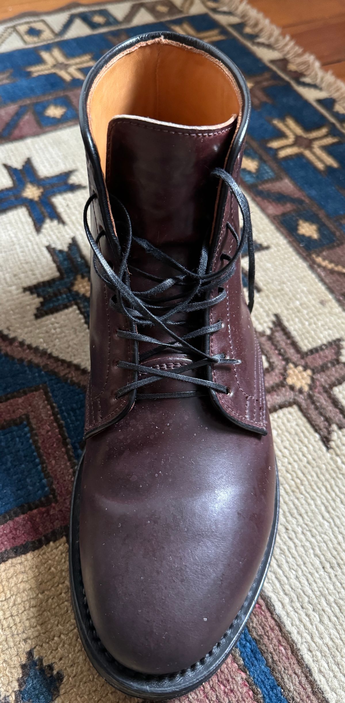 Photo by neerja27 on February 5, 2024 of the Viberg Unknown Model in Horween Color 8 Shell Cordovan.