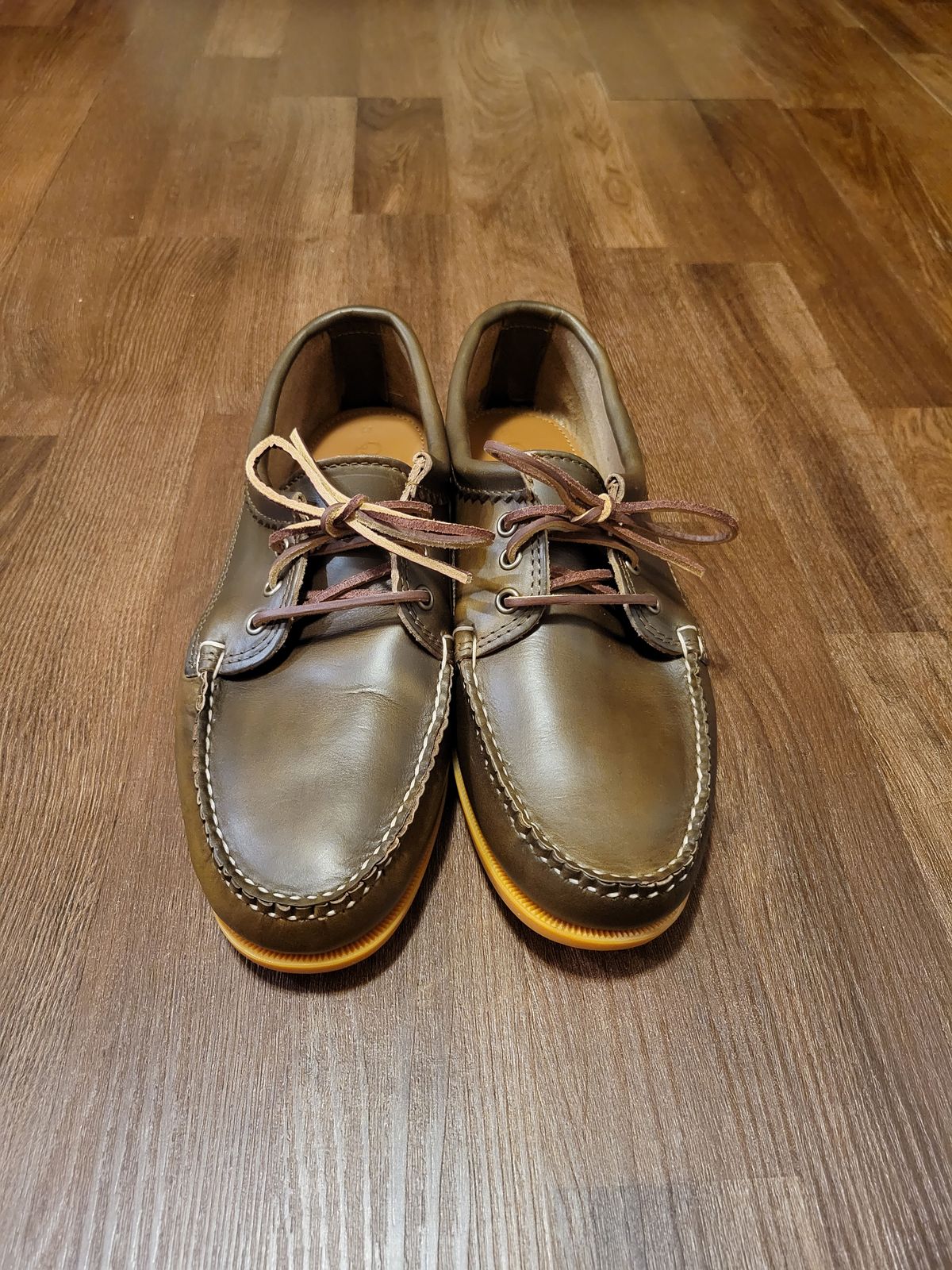 Photo by MagicBeardMan86 on October 1, 2023 of the Quoddy Blucher in Horween Olive Chromexcel.