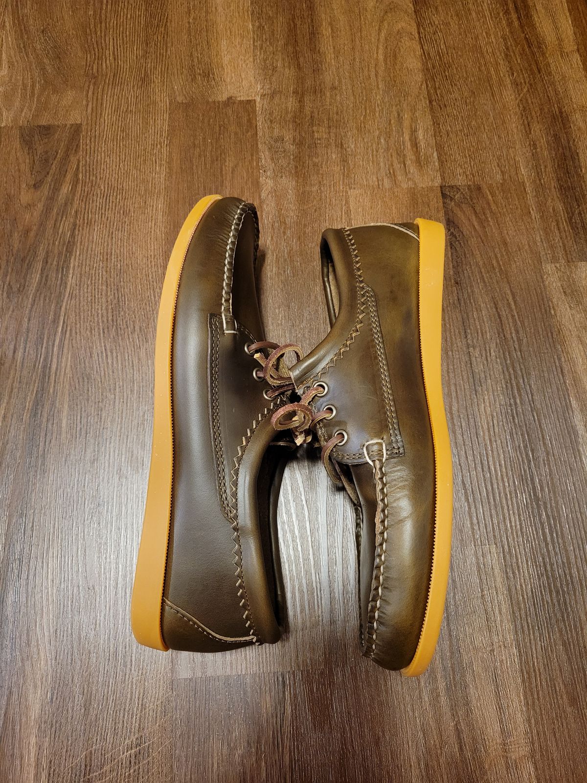 Photo by MagicBeardMan86 on October 1, 2023 of the Quoddy Blucher in Horween Olive Chromexcel.
