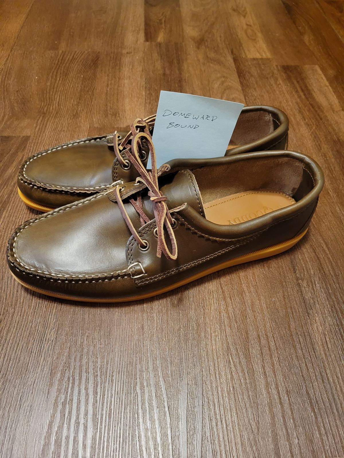 Photo by MagicBeardMan86 on October 1, 2023 of the Quoddy Blucher in Horween Olive Chromexcel.