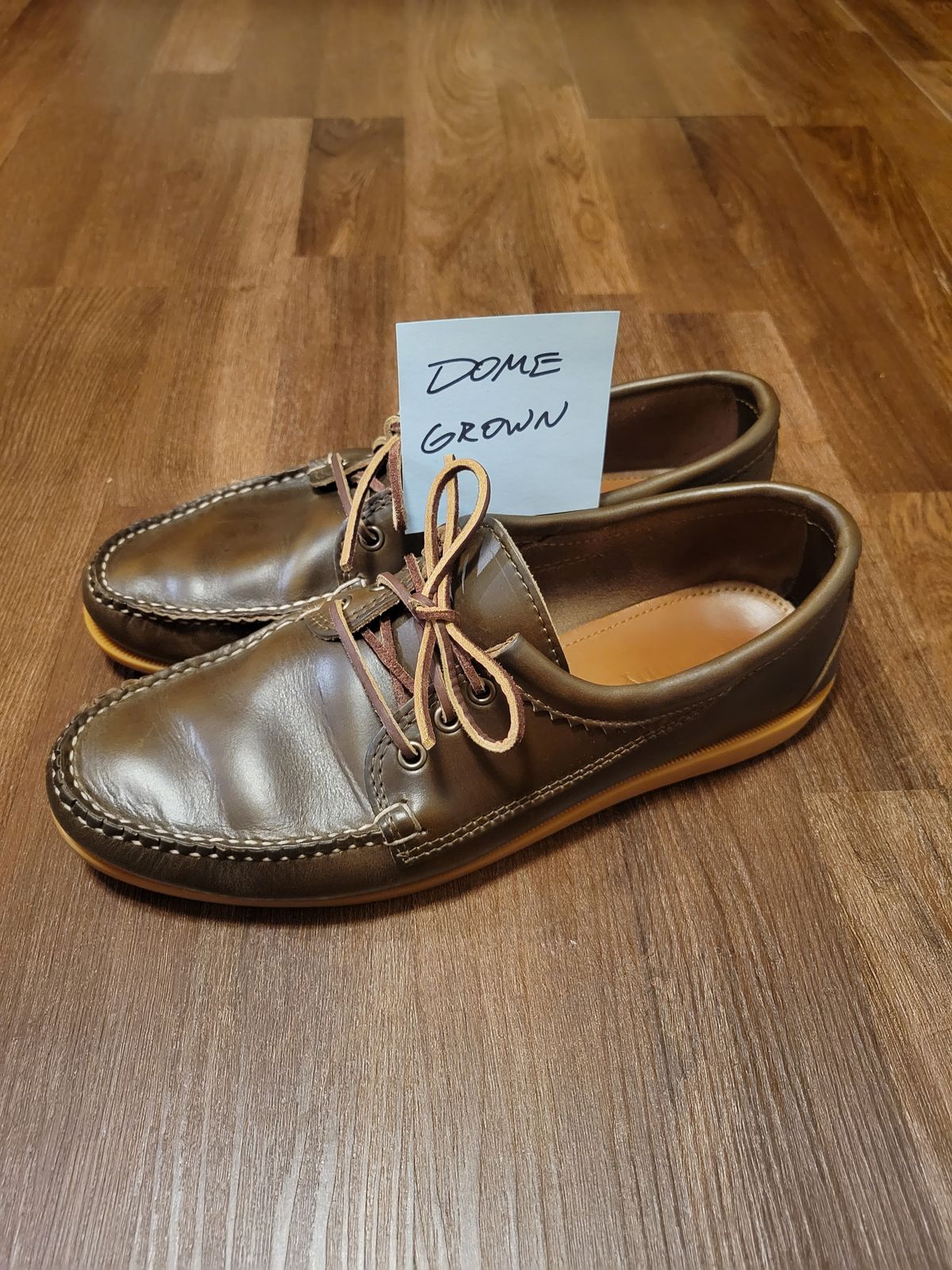 Photo by MagicBeardMan86 on November 4, 2023 of the Quoddy Blucher in Horween Olive Chromexcel.