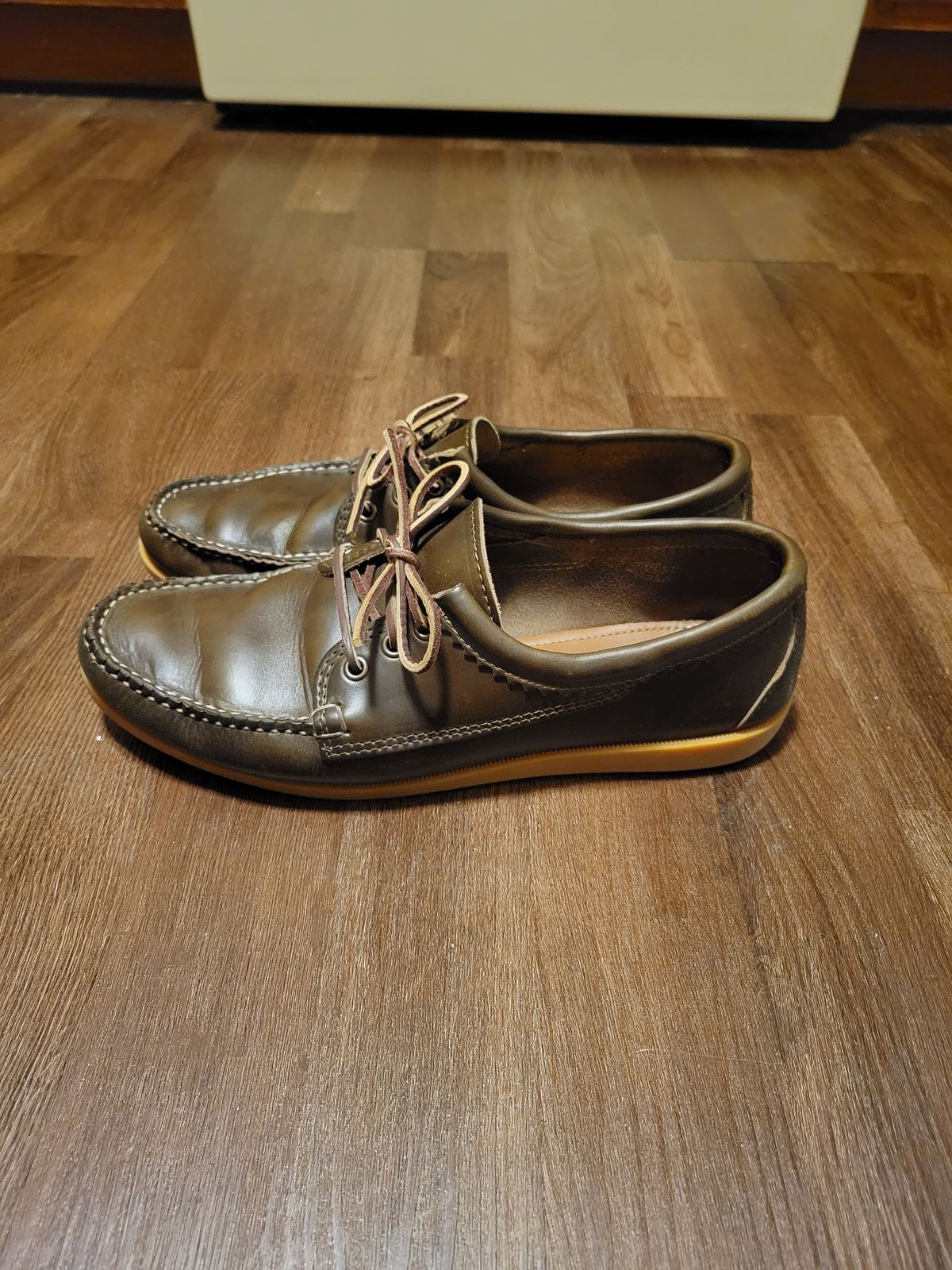 Photo by MagicBeardMan86 on December 1, 2023 of the Quoddy Blucher in Horween Olive Chromexcel.