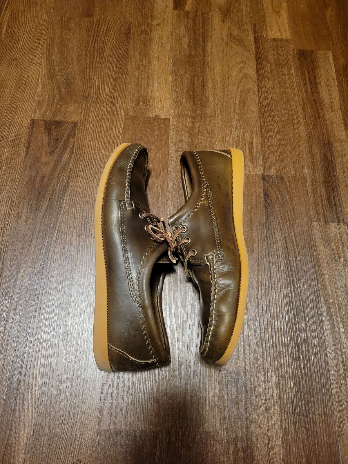 Photo by MagicBeardMan86 on December 1, 2023 of the Quoddy Blucher in Horween Olive Chromexcel.