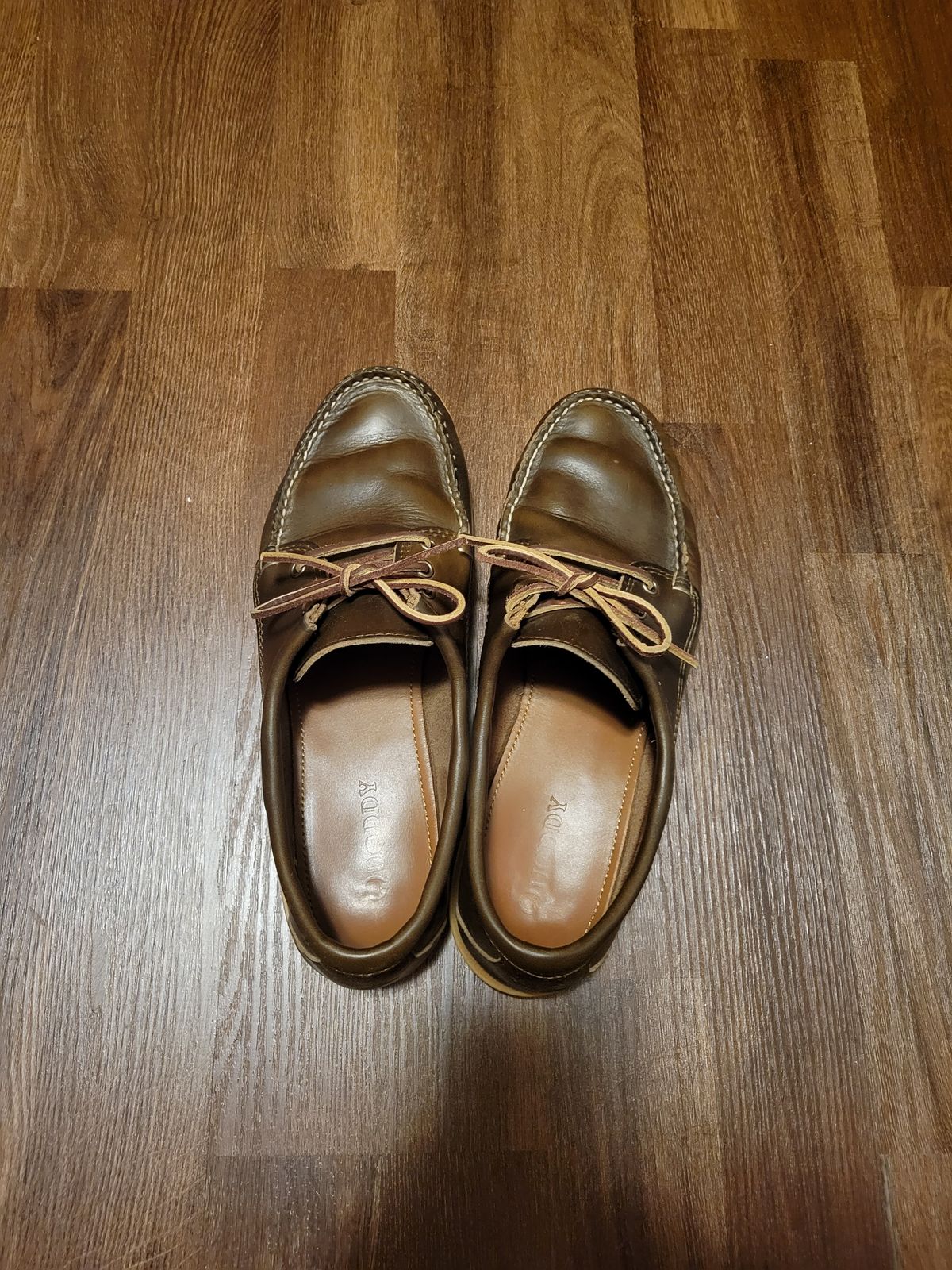 Photo by MagicBeardMan86 on December 1, 2023 of the Quoddy Blucher in Horween Olive Chromexcel.