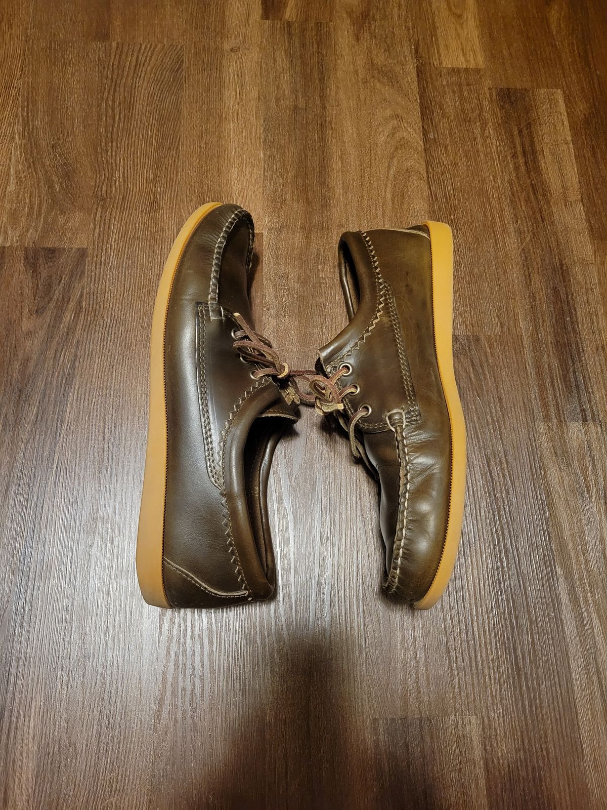 Photo by MagicBeardMan86 on January 3, 2024 of the Quoddy Blucher in Horween Olive Chromexcel.
