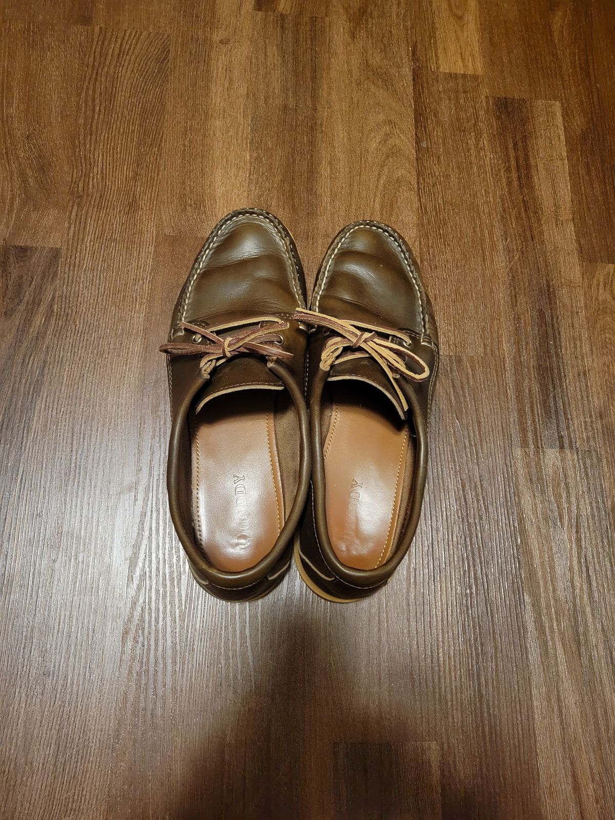 Photo by MagicBeardMan86 on January 3, 2024 of the Quoddy Blucher in Horween Olive Chromexcel.