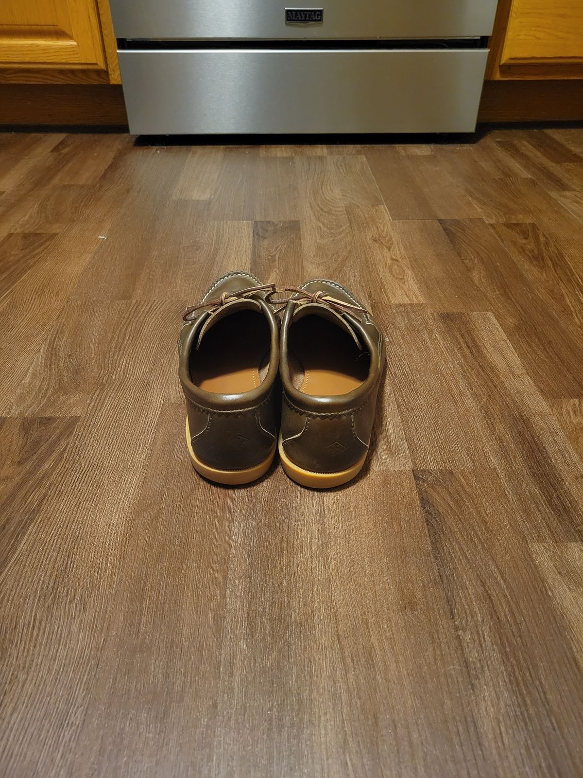 Photo by MagicBeardMan86 on February 1, 2024 of the Quoddy Blucher in Horween Olive Chromexcel.