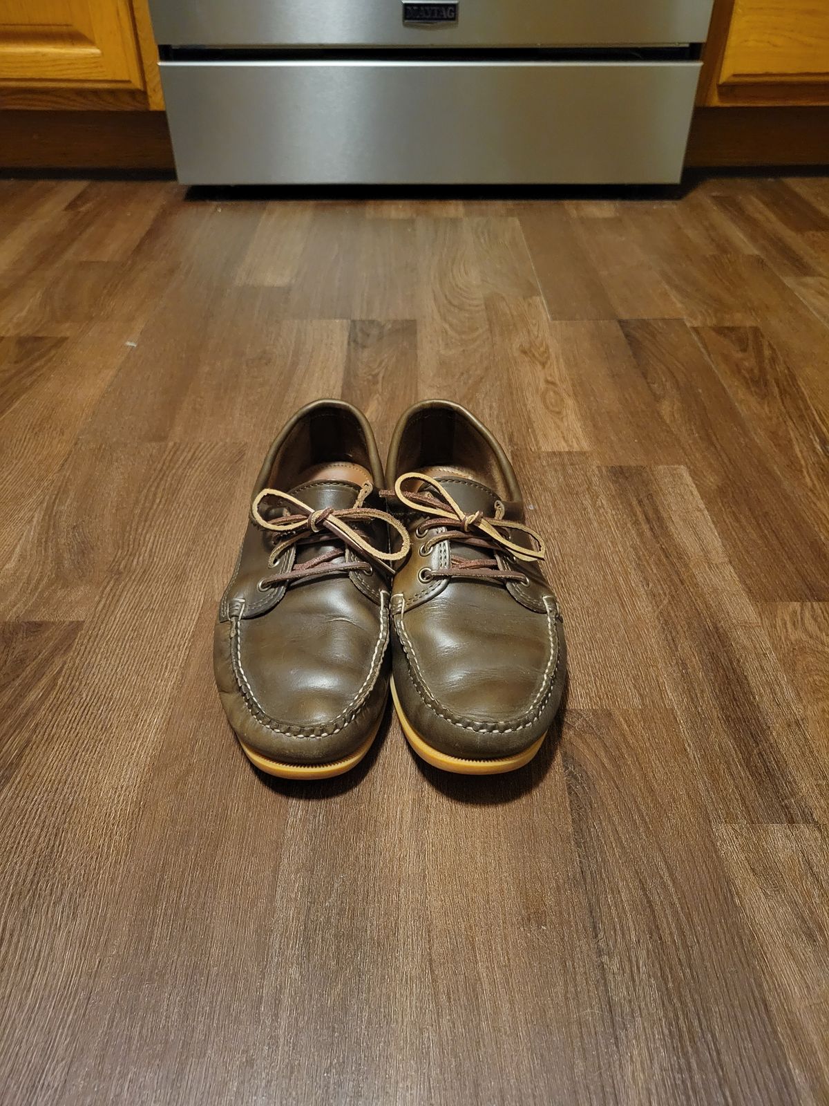 Photo by MagicBeardMan86 on February 1, 2024 of the Quoddy Blucher in Horween Olive Chromexcel.