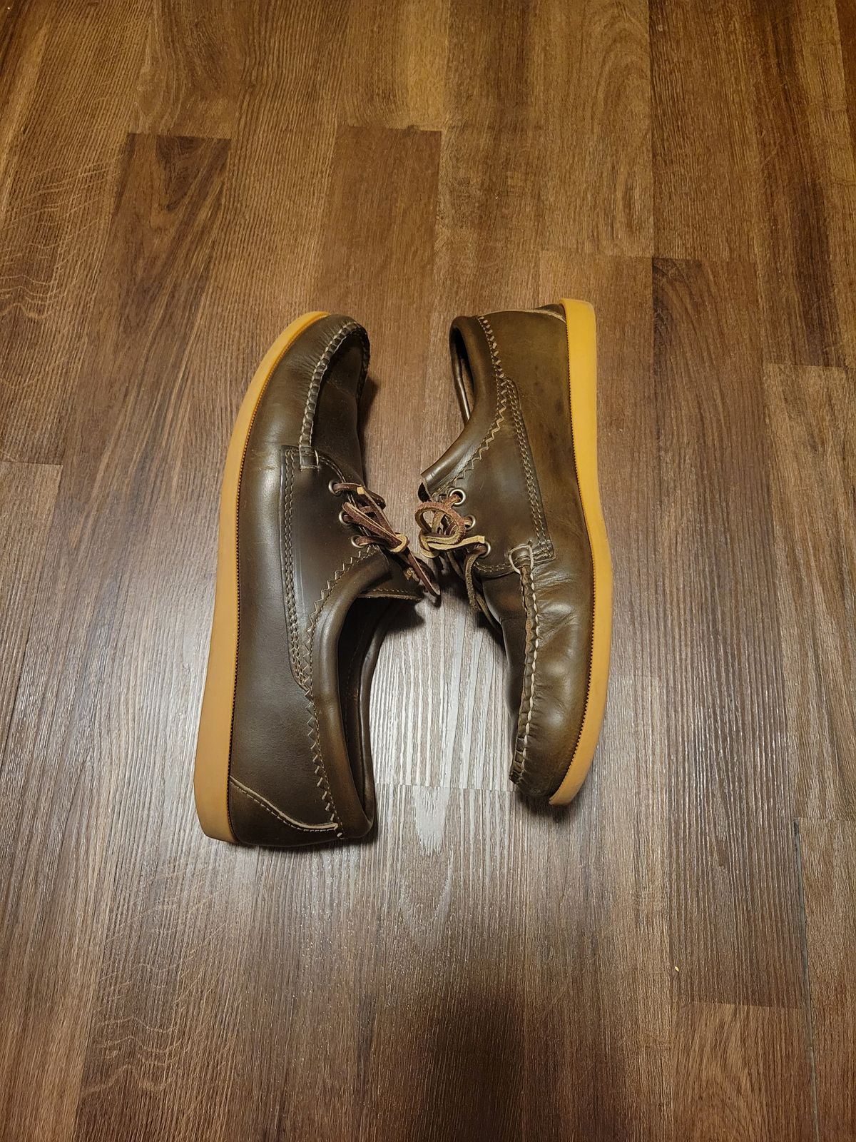 Photo by MagicBeardMan86 on February 1, 2024 of the Quoddy Blucher in Horween Olive Chromexcel.