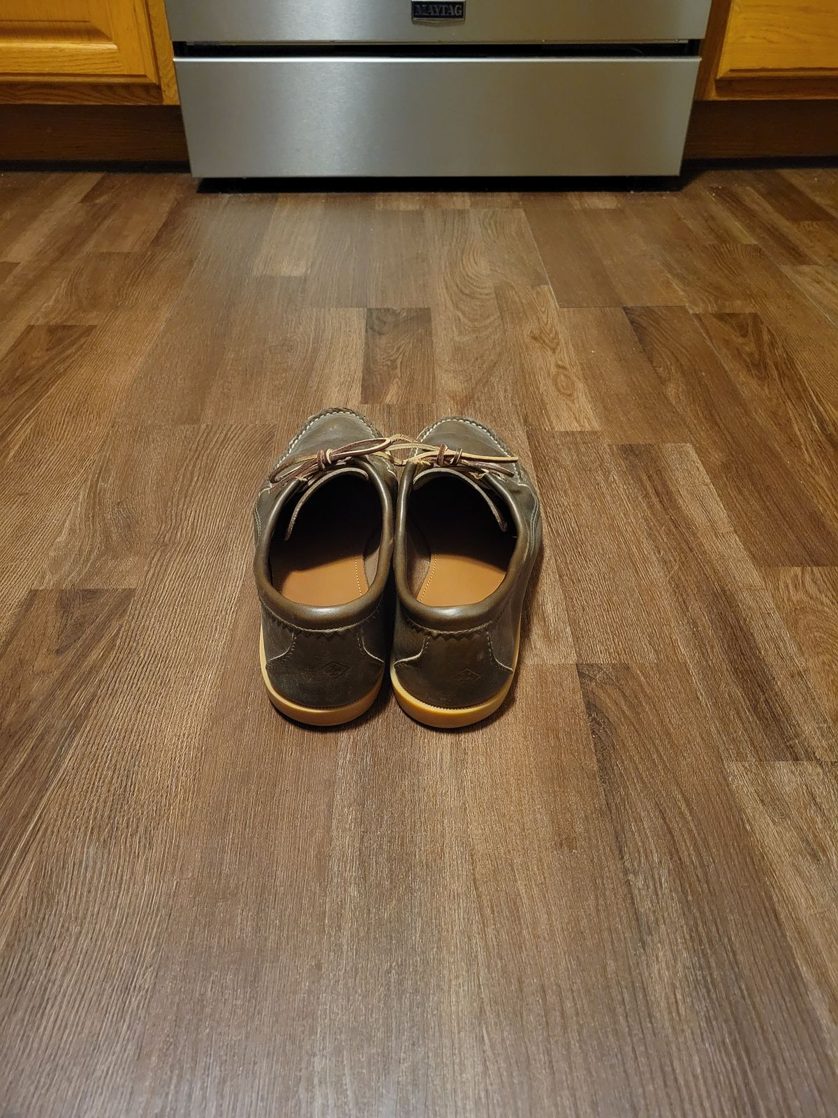 Photo by MagicBeardMan86 on March 4, 2024 of the Quoddy Blucher in Horween Olive Chromexcel.