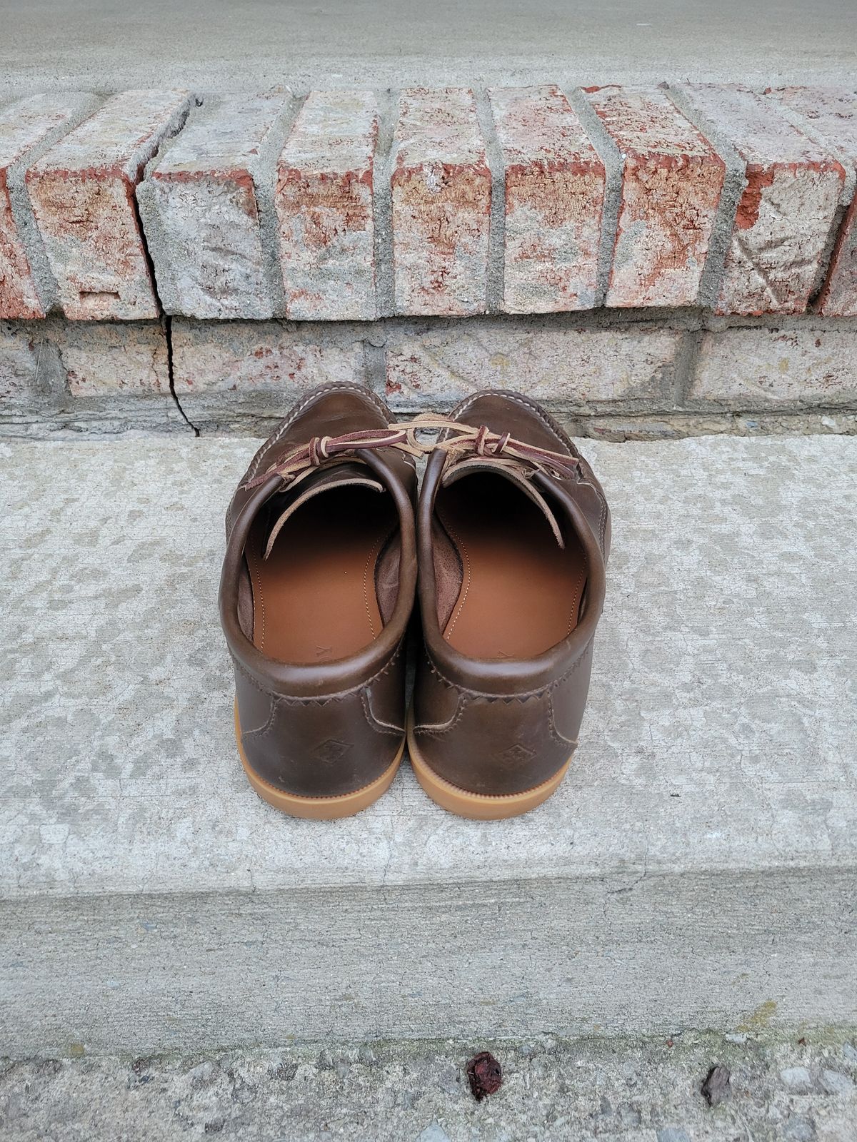 Photo by MagicBeardMan86 on April 3, 2024 of the Quoddy Blucher in Horween Olive Chromexcel.
